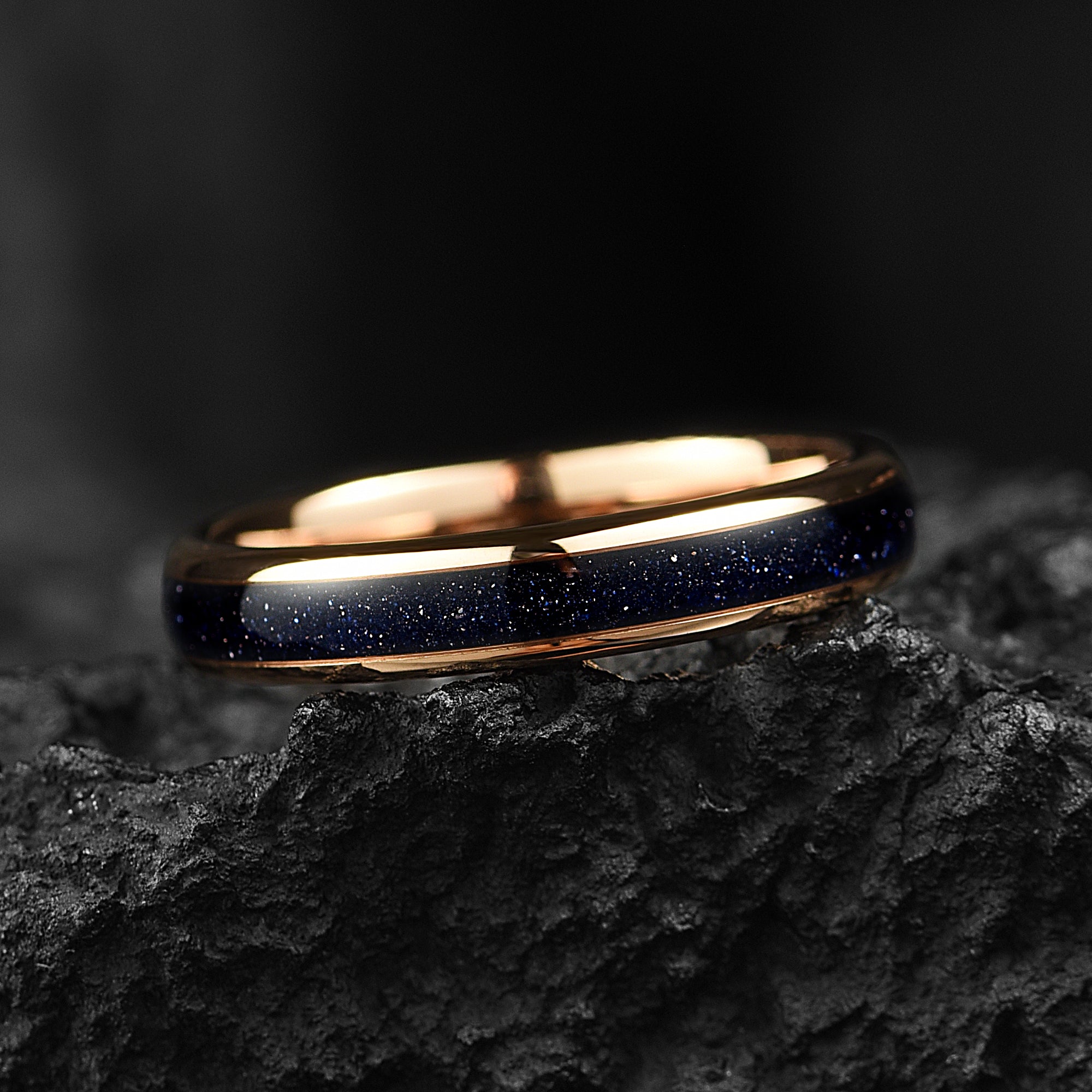 Blue Sandstone & Tungsten Carbide Ring Rose Gold for Women