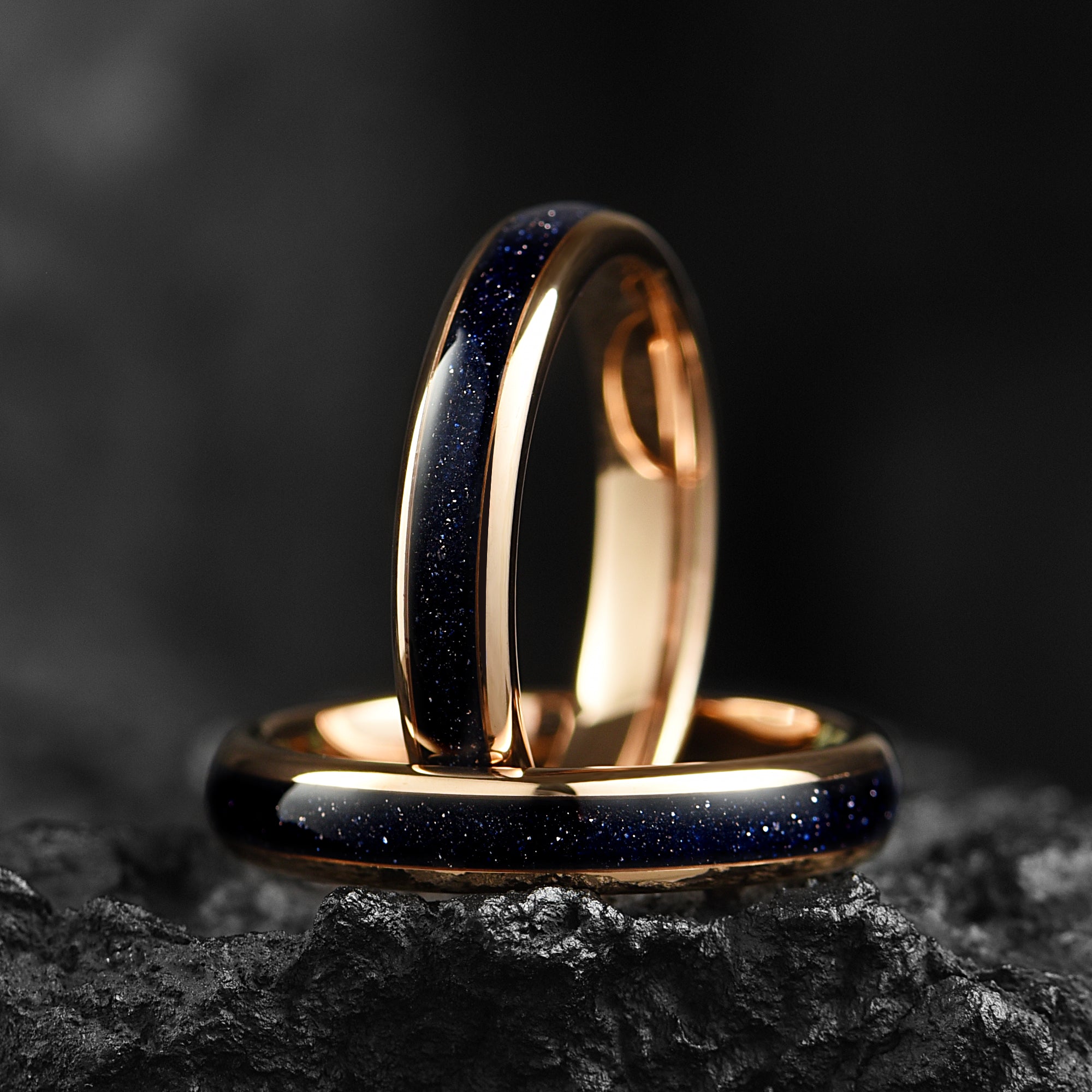 Blue Sandstone & Tungsten Carbide Ring Rose Gold for Women
