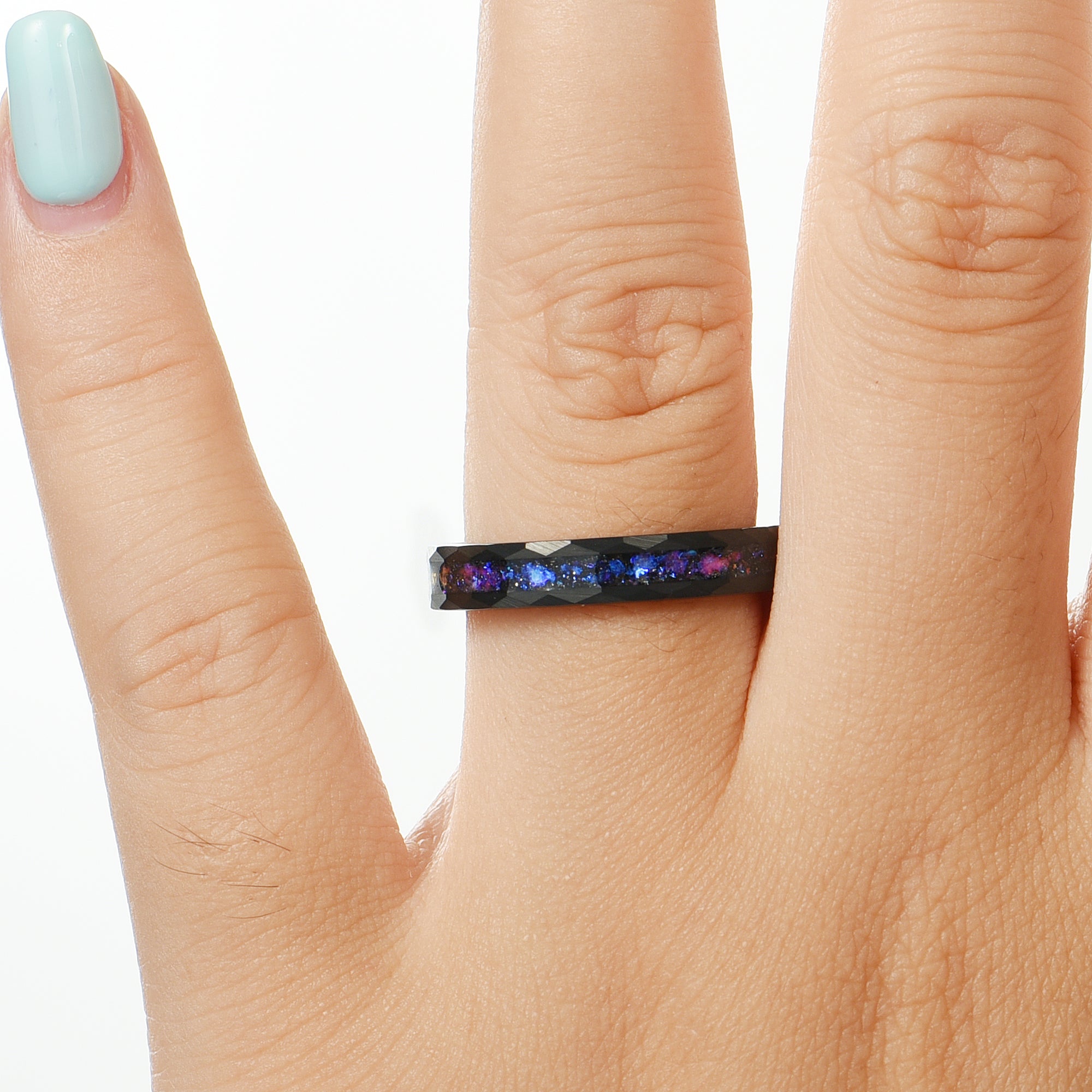 HIS & HERS  RINGS DAMASCUS STEEL ORION NEBULA 8/4 MM