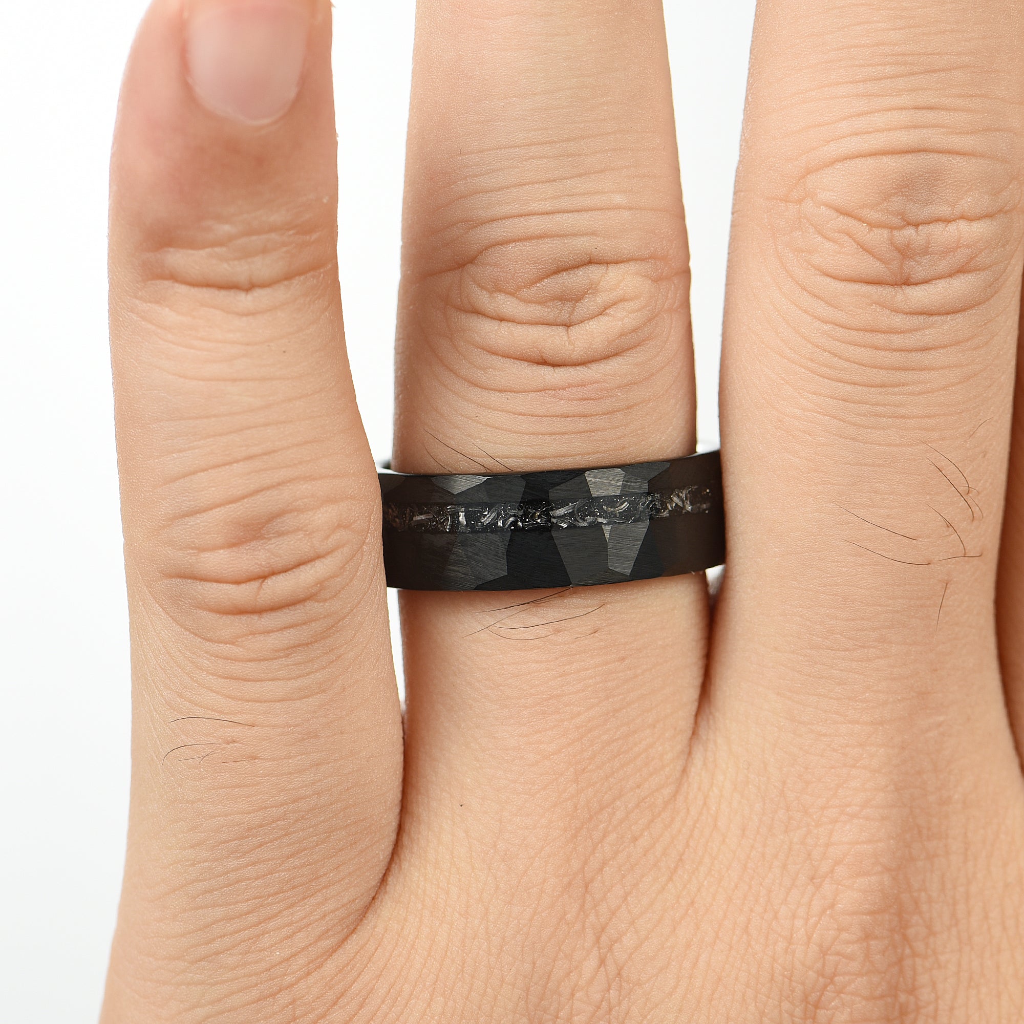 WEDDING RING SET REAL METEORITE TUNGSTEN CARBIDE BLACK (8/4 MM)