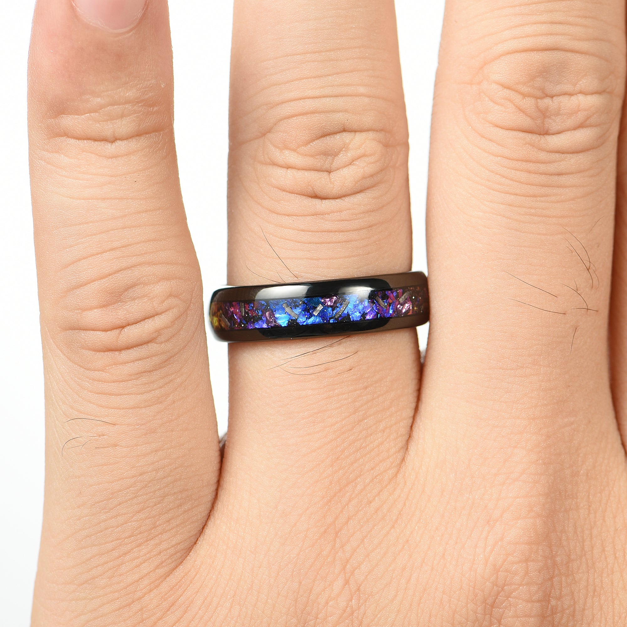 UNIQUE WEDDING RING REAL METEORITE TUNGSTEN ORION NEBULA (6MM)
