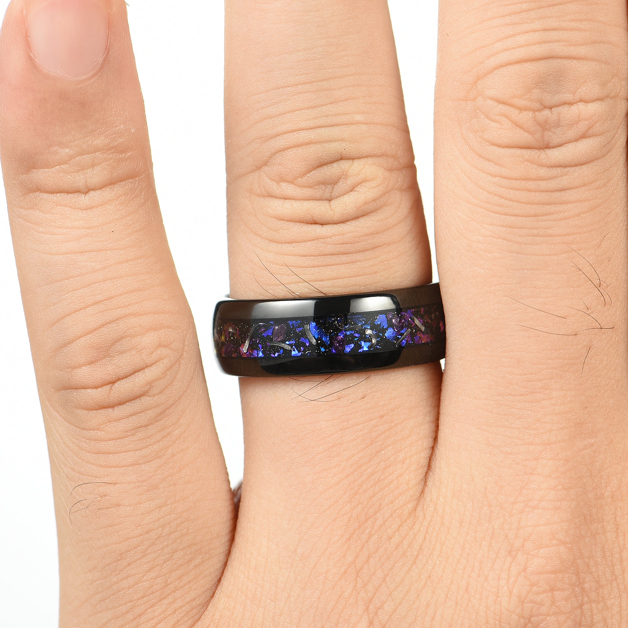 MENS WEDDING BAND REAL METEORITE TUNGSTEN ORION NEBULA (8MM)