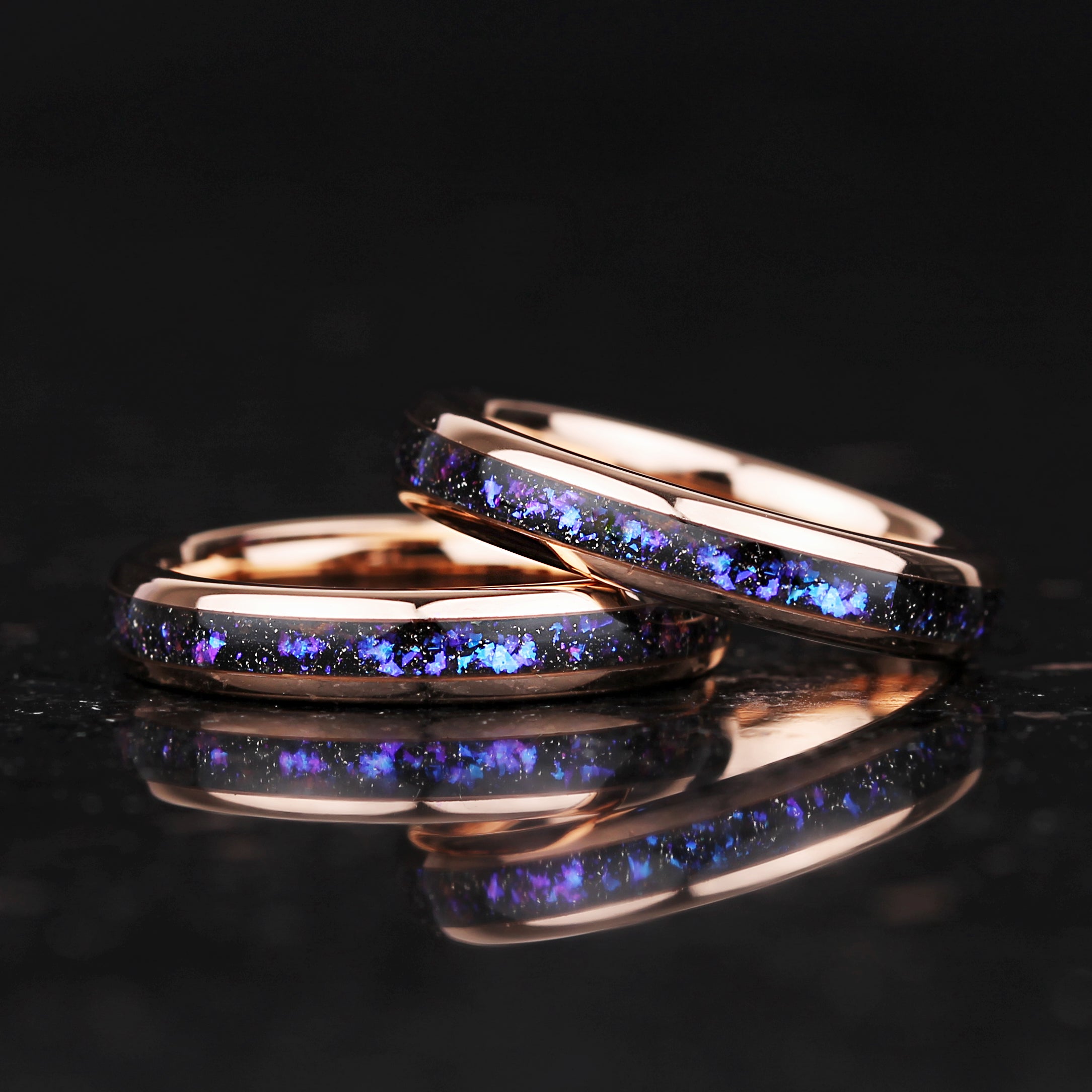 HIS AND HERS TUNGSTEN RINGS ORION NEBULA INLAY 8/4 MM