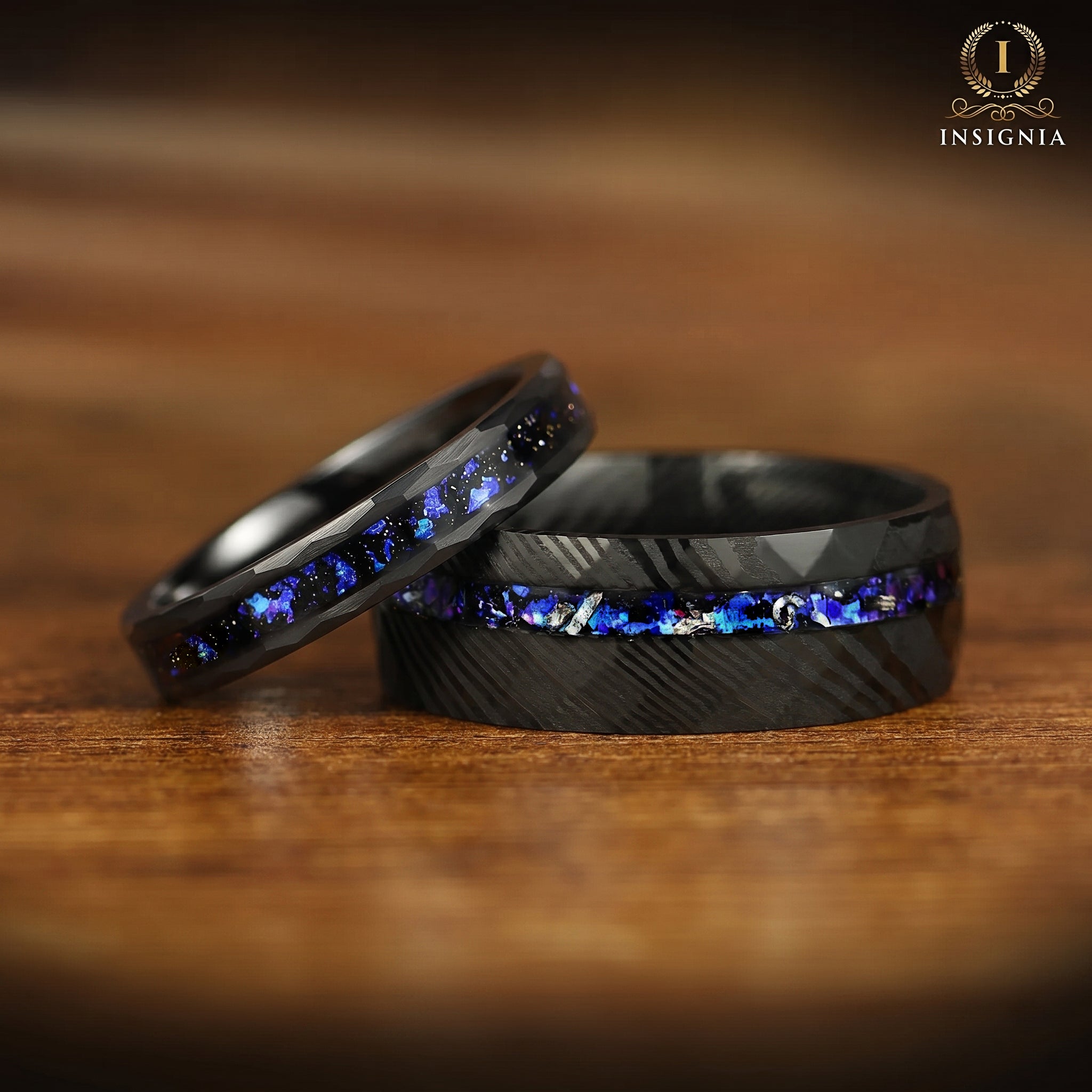 HIS & HERS  RINGS DAMASCUS STEEL ORION NEBULA 8/4 MM