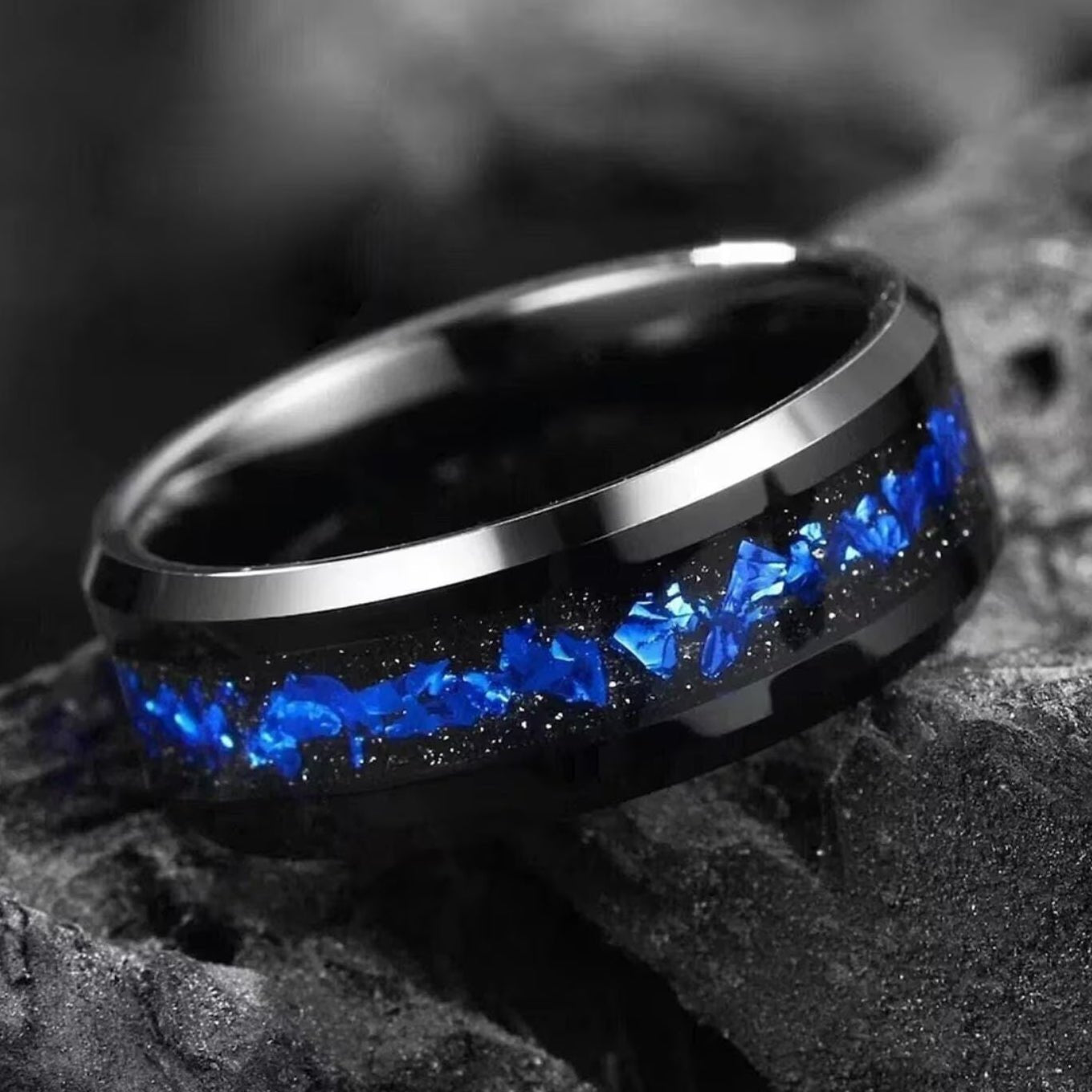 Galaxy Cygnus Nebula Ring - Mens & Women Wedding Band Unique 8/6/4 mm Black - Promise Ring, Polish, Comfort Fit, Birthday Anniversary Gift for Him/Her - INSIGNIA