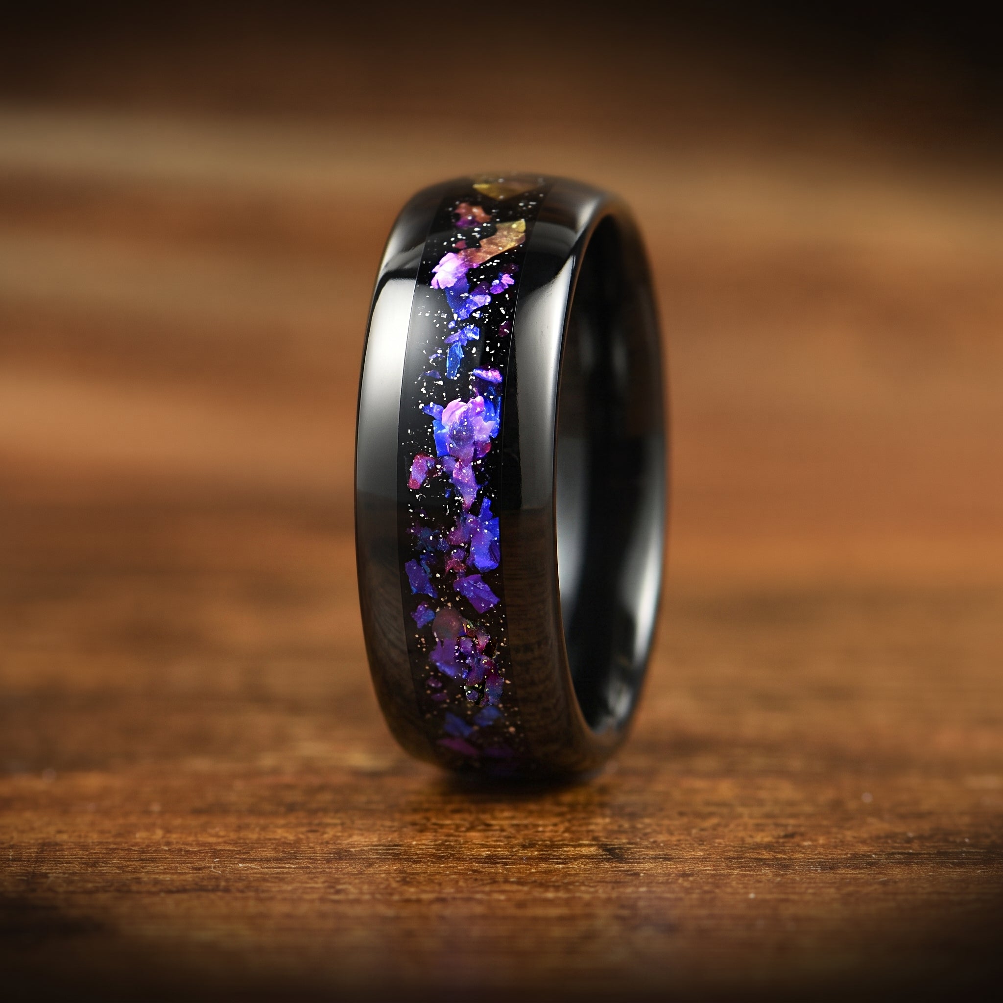 WEDDING RING SET BLACK ORION NEBULA BLUE SANDSTONE TUNGSTEN (8/6MM)