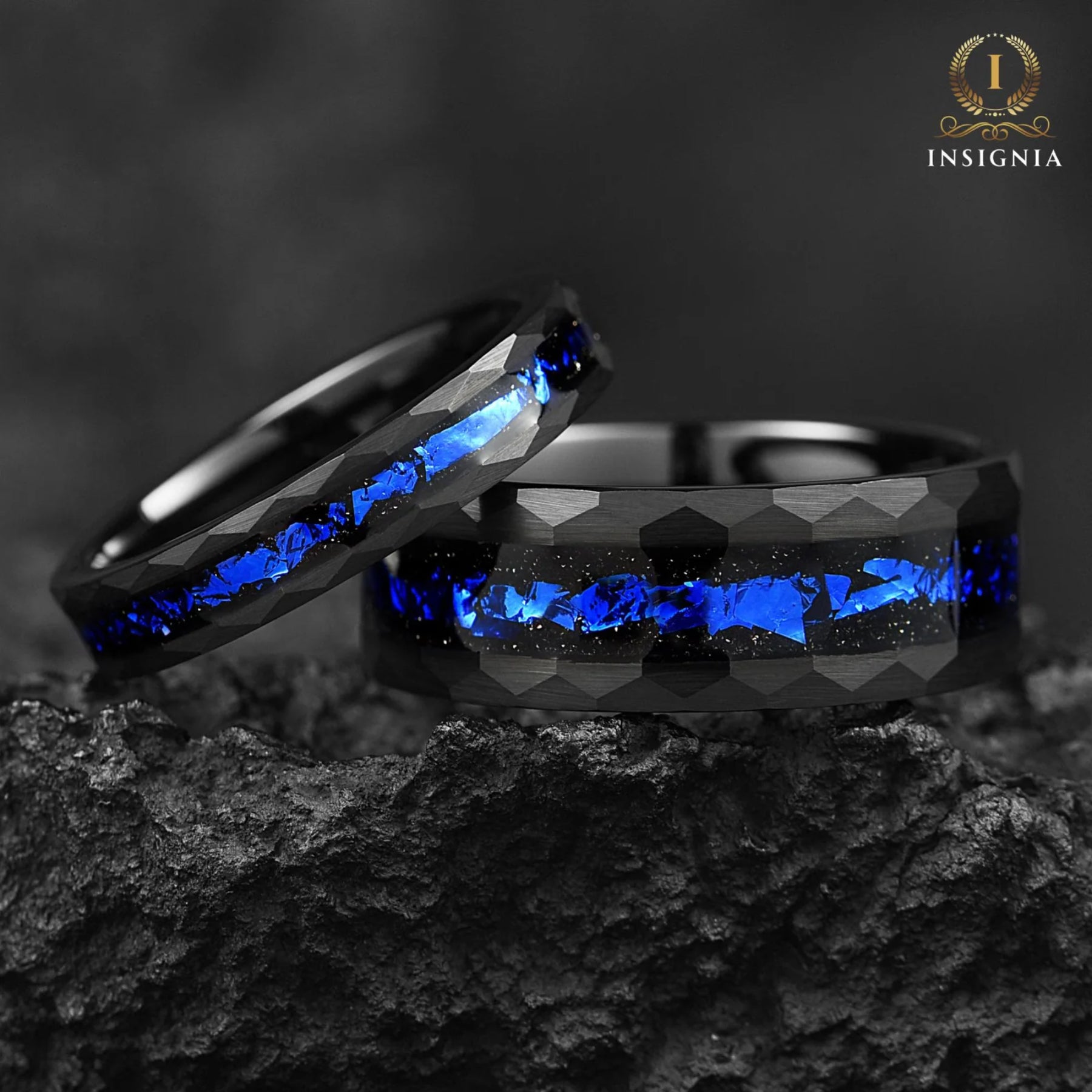 Galaxy Cygnus Nebula His and Hers Couples Wedding Rings 4/8 mm - Promise / Engagement Rings for Couples - Tungsten Hammered Couple Bands Set - INSIGNIA