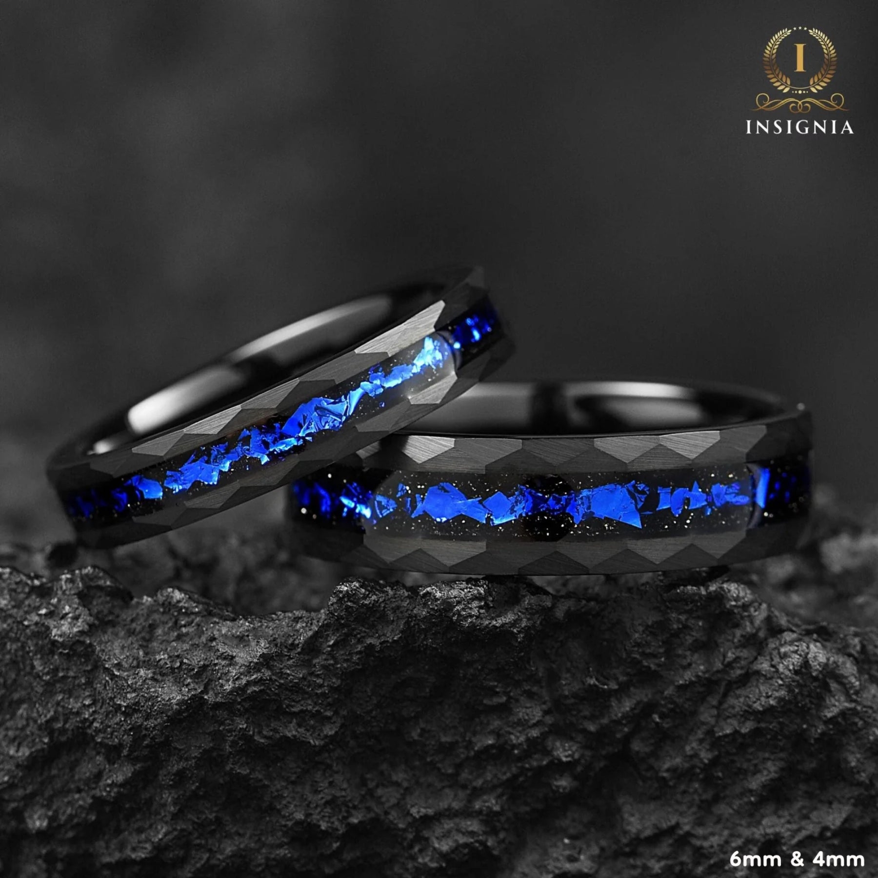 His and Hers Galaxy Cygnus Nebula Couples Wedding Rings 4/6 mm - Promise / Engagement Rings for Couples - Tungsten Hammered Couple Bands Set - INSIGNIA