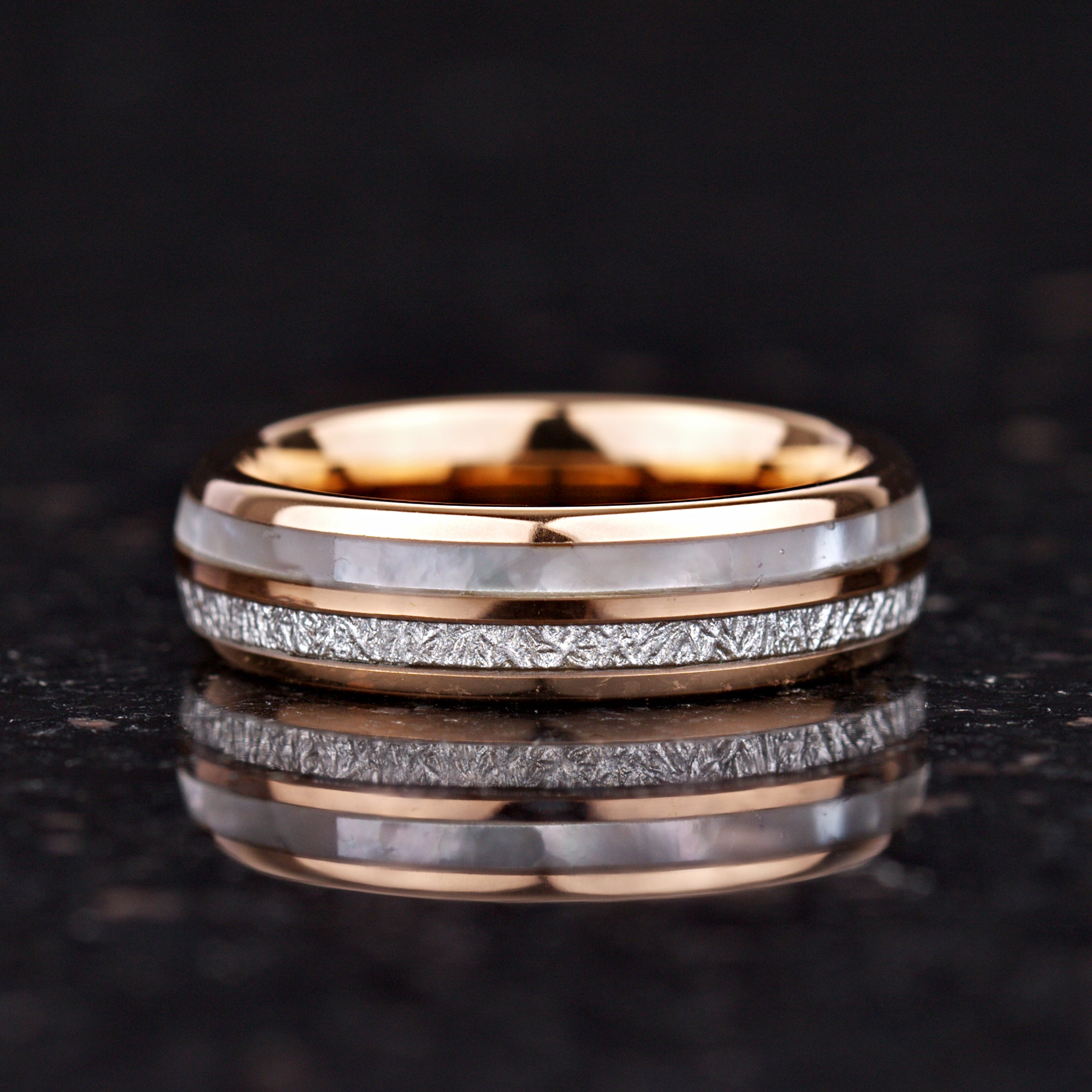 HIS AND HERS RINGS MOTHER OF PEARL METEORITE TUNGSTEN