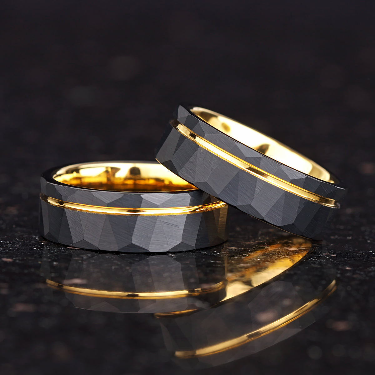 Alliance en or – tungstène noir avec âme en or poli 6 mm unisexe 