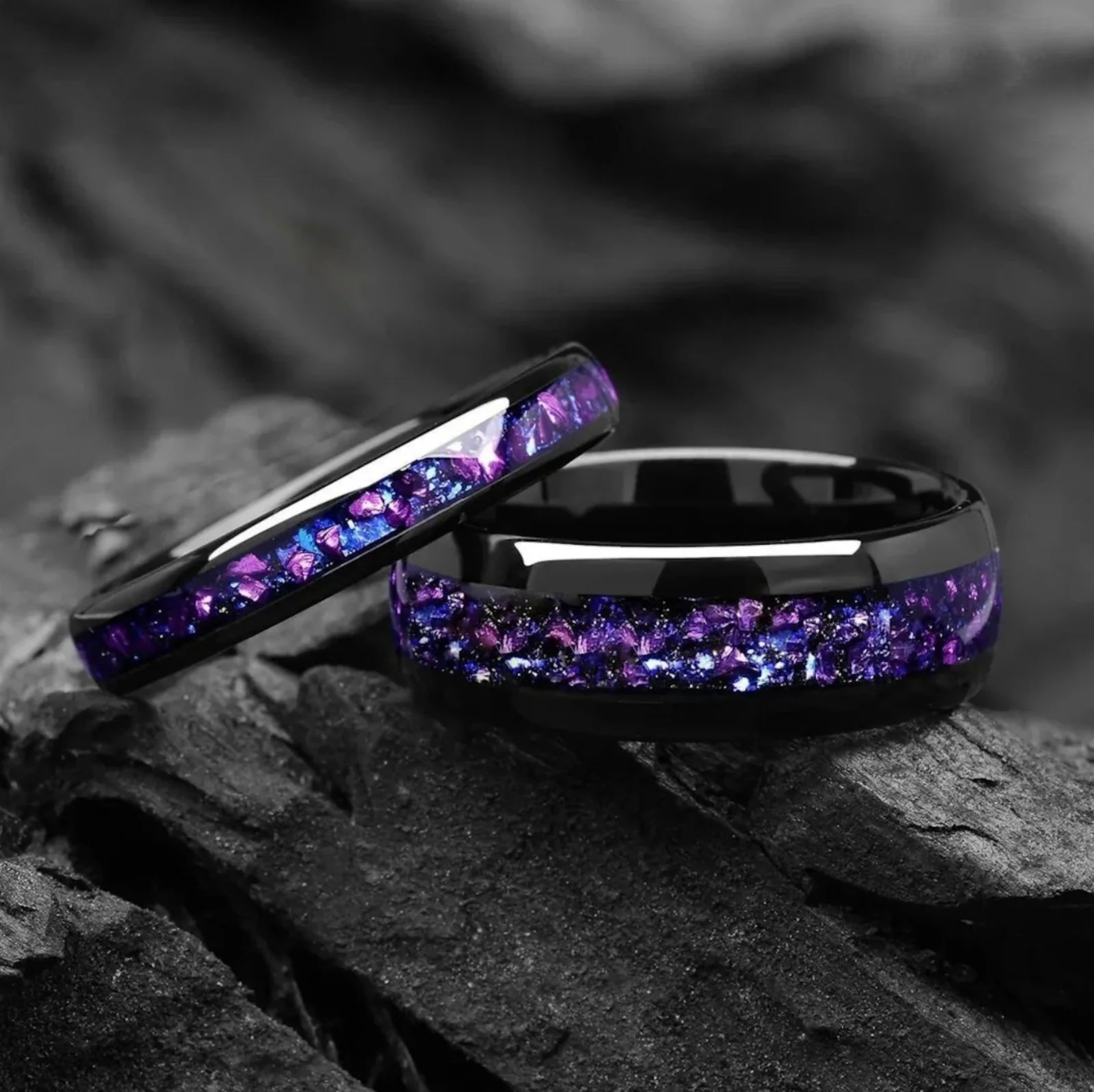 Galaxy Nebula & Alexandrite Ring 4/6/8 mm - Tungsten & Blue Sandstone Women/ Mens Wedding Band Unique - Engagement/ Promise Ring for Him/Her