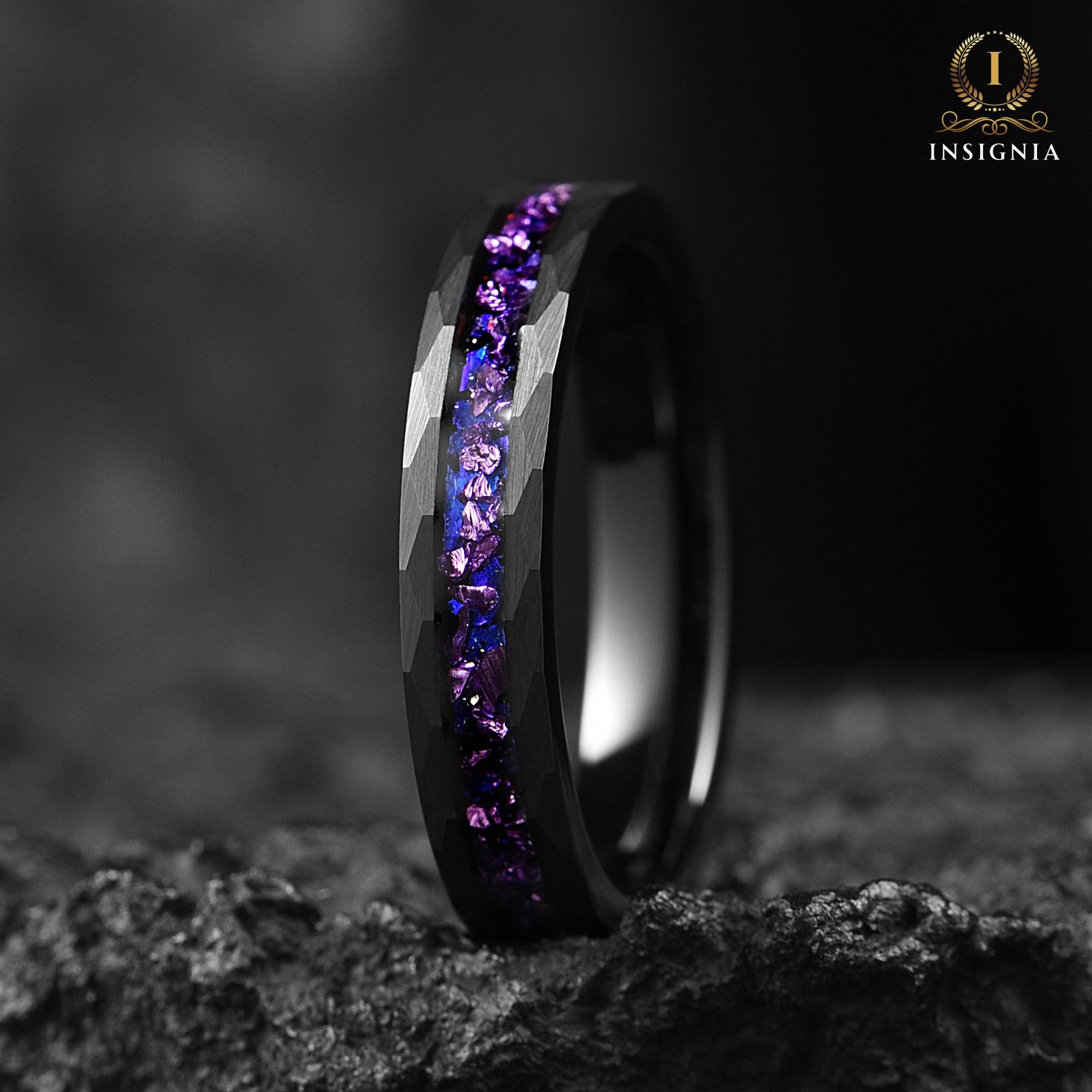 Galaxy Alexandrite Ring - Mens Wedding Band Unique - Tungsten Engagement/ Promise Ring For Him/ Her - Birthday/ Anniversary Gift - 8/6/4 mm - INSIGNIA