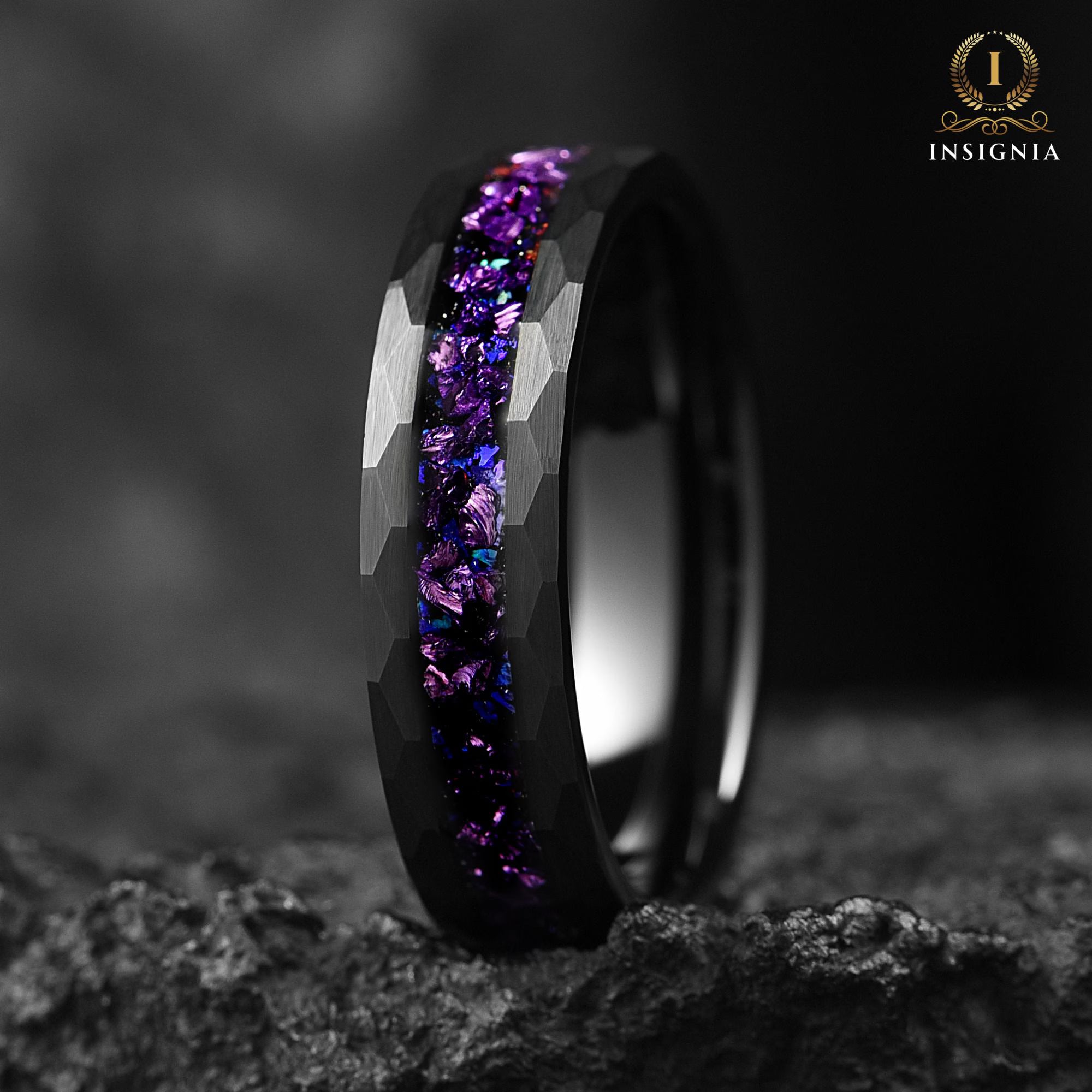 Galaxy Alexandrite Ring - Mens Wedding Band Unique - Tungsten Engagement/ Promise Ring For Him/ Her - Birthday/ Anniversary Gift - 8/6/4 mm - INSIGNIA