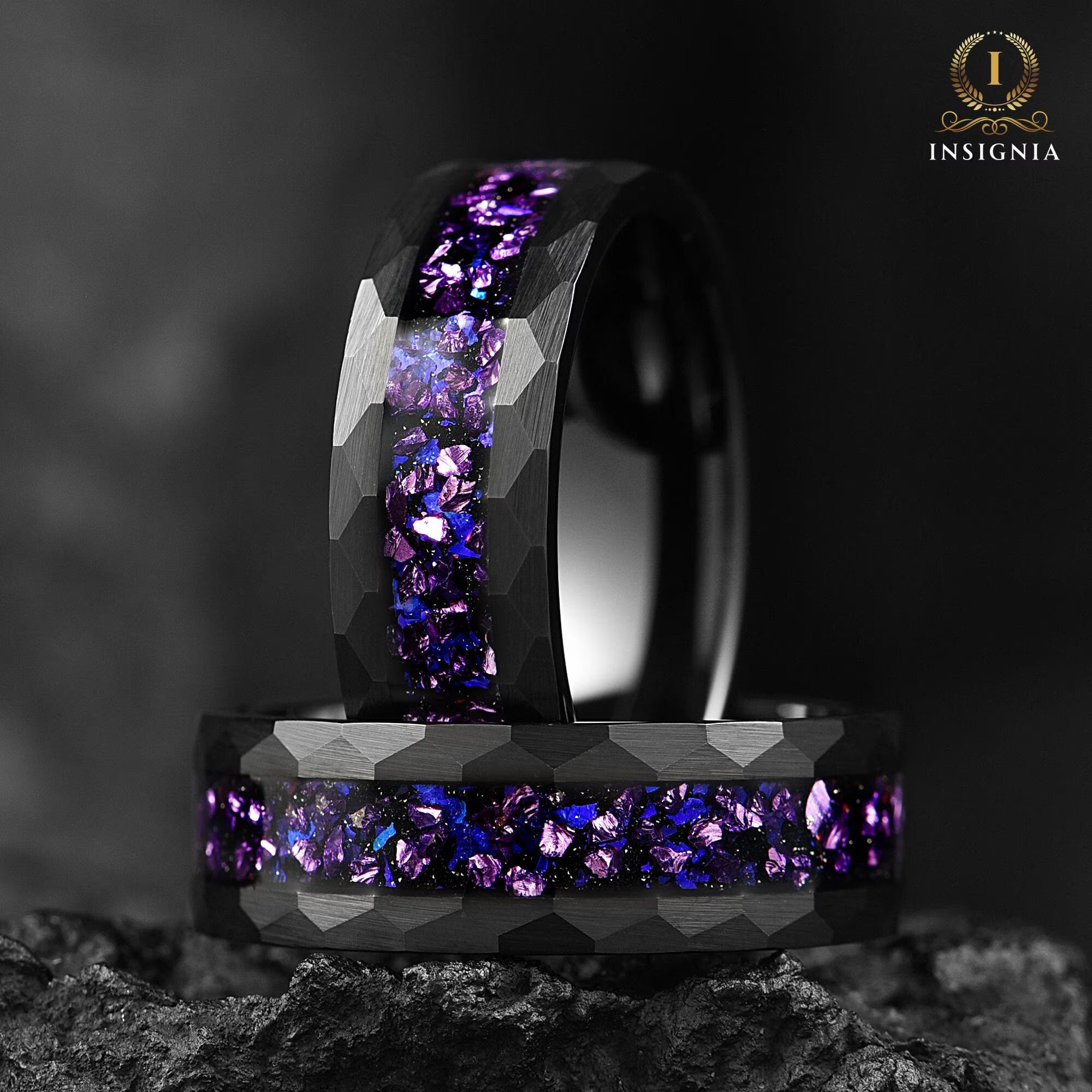 Galaxy Alexandrite Ring - Mens Wedding Band Unique - Tungsten Engagement/ Promise Ring For Him/ Her - Birthday/ Anniversary Gift - 8/6/4 mm - INSIGNIA