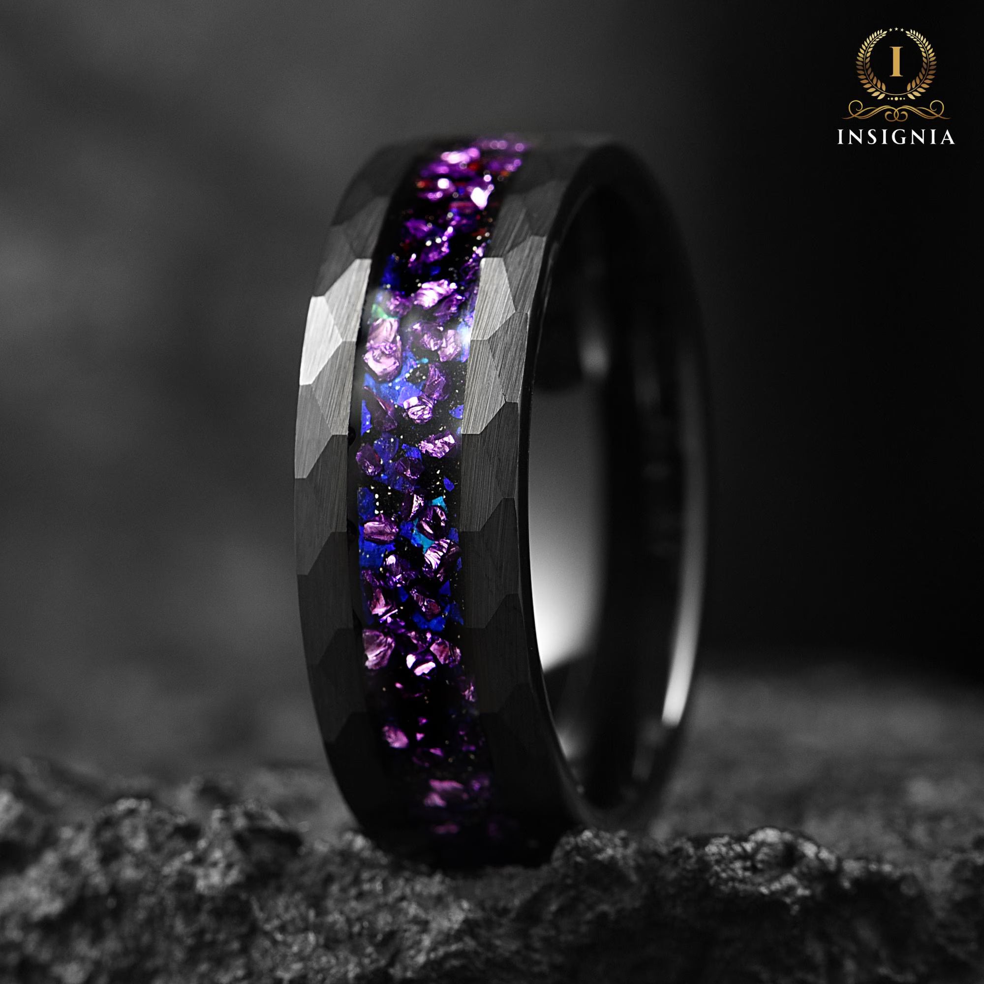 Galaxy Alexandrite Ring - Mens Wedding Band Unique - Tungsten Engagement/ Promise Ring For Him/ Her - Birthday/ Anniversary Gift - 8/6/4 mm - INSIGNIA