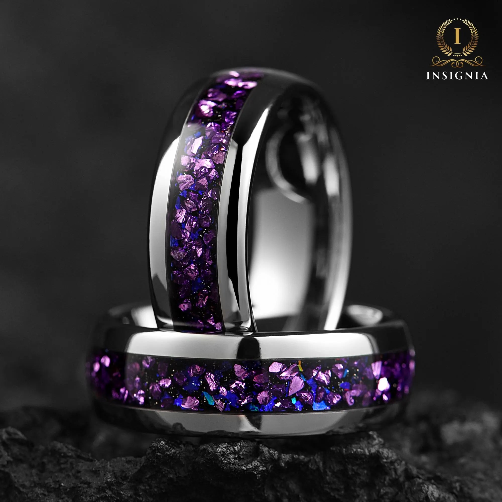 Galaxy Alexandrite Ring - Mens Wedding Band Unique - Tungsten Engagement/ Promise Ring For Him/ Her - Birthday/ Anniversary Gift - 8/6/4 mm - INSIGNIA