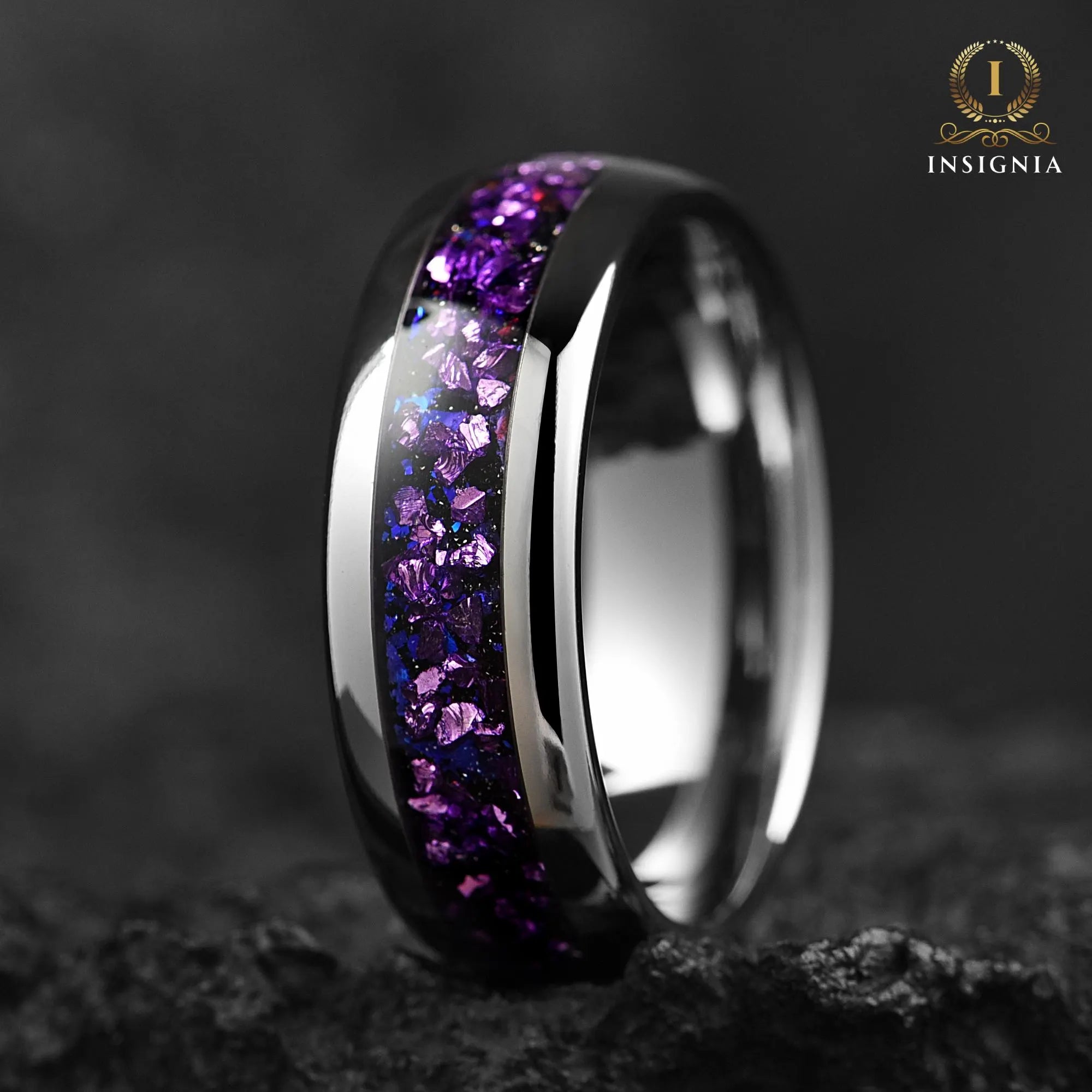 Galaxy Alexandrite Ring - Mens Wedding Band Unique - Tungsten Engagement/ Promise Ring For Him/ Her - Birthday/ Anniversary Gift - 8/6/4 mm - INSIGNIA