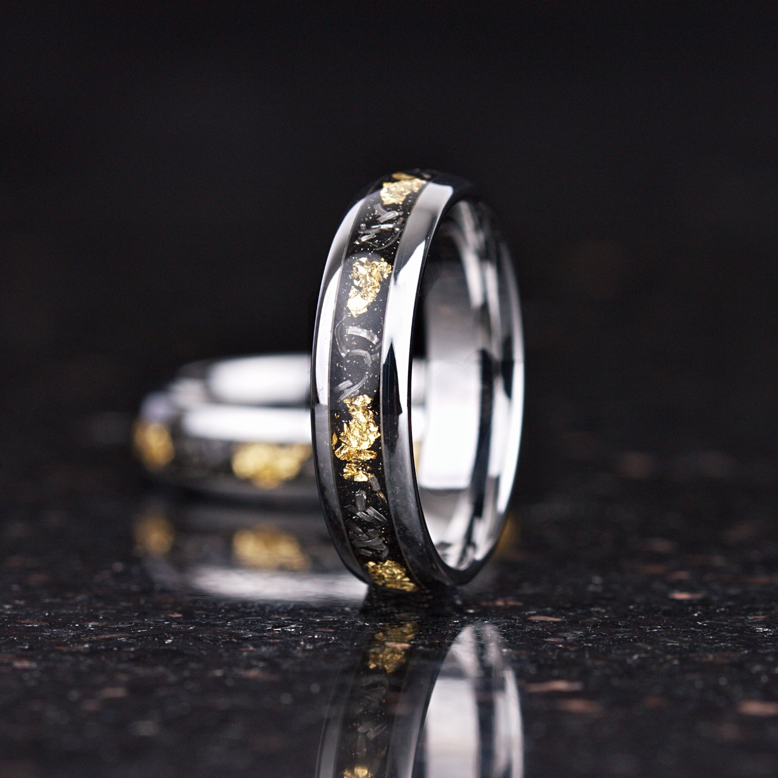 LADIES WEDDING RING REAL METEORITE TUNGSTEN 18K GOLD LEAF (4MM)