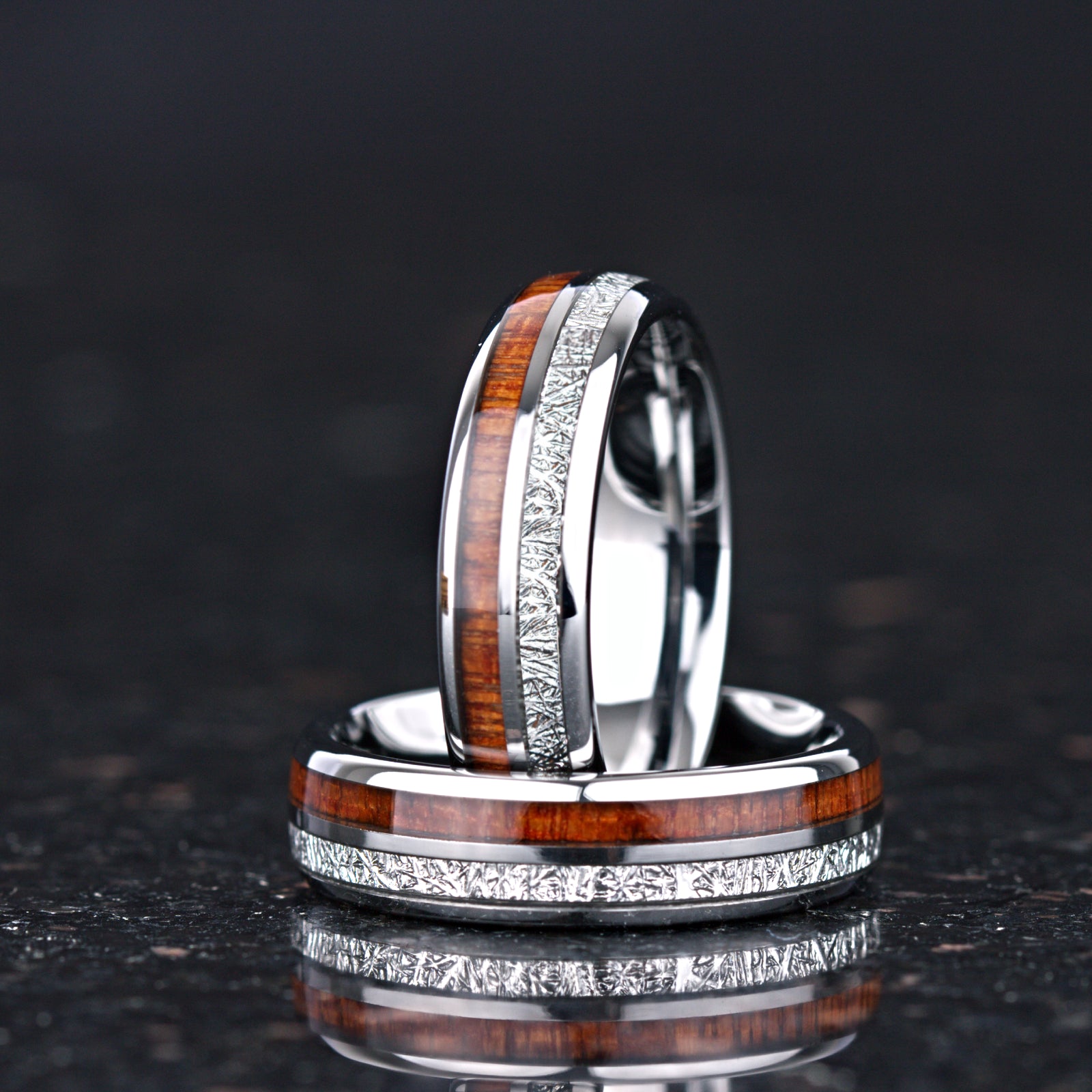 WOMEN WEDDING RING KOA WOOD METEORITE TUNGSTEN CARBIDE (6MM)