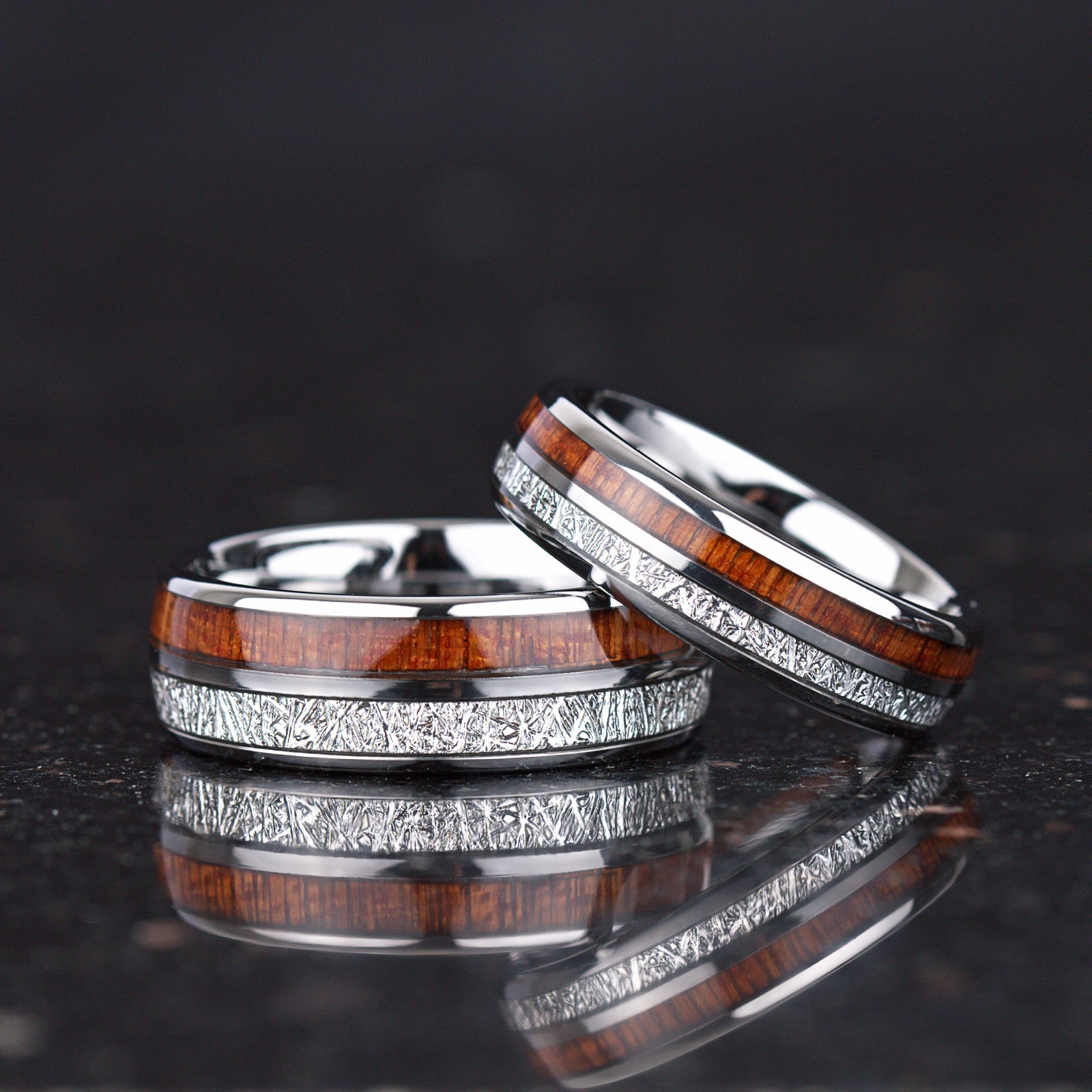 WOMEN WEDDING RING KOA WOOD METEORITE TUNGSTEN CARBIDE (6MM)