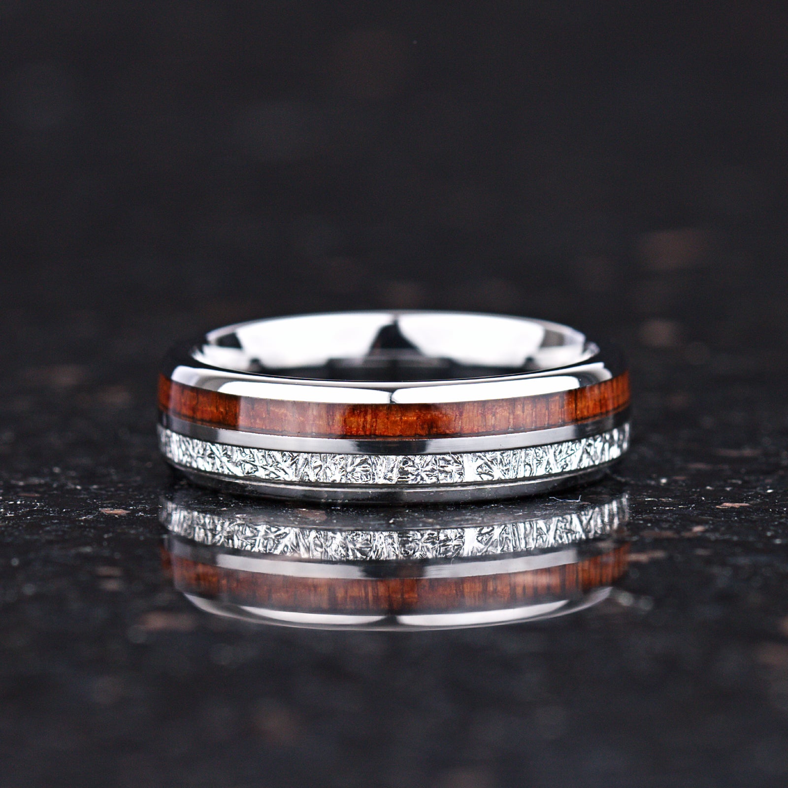 WOMEN WEDDING RING KOA WOOD METEORITE TUNGSTEN CARBIDE (6MM)