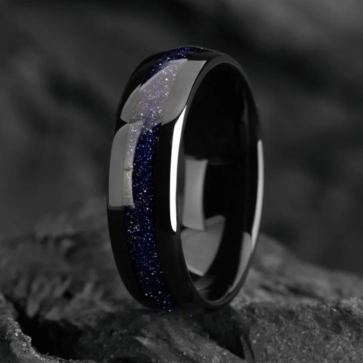 Galaxy Space Nebula Tungsten Wedding Band 6 mm - Blue Sandstone Dome Engagement / Promise Ring for Him / Her - Women & Mens Band Unique - INSIGNIA