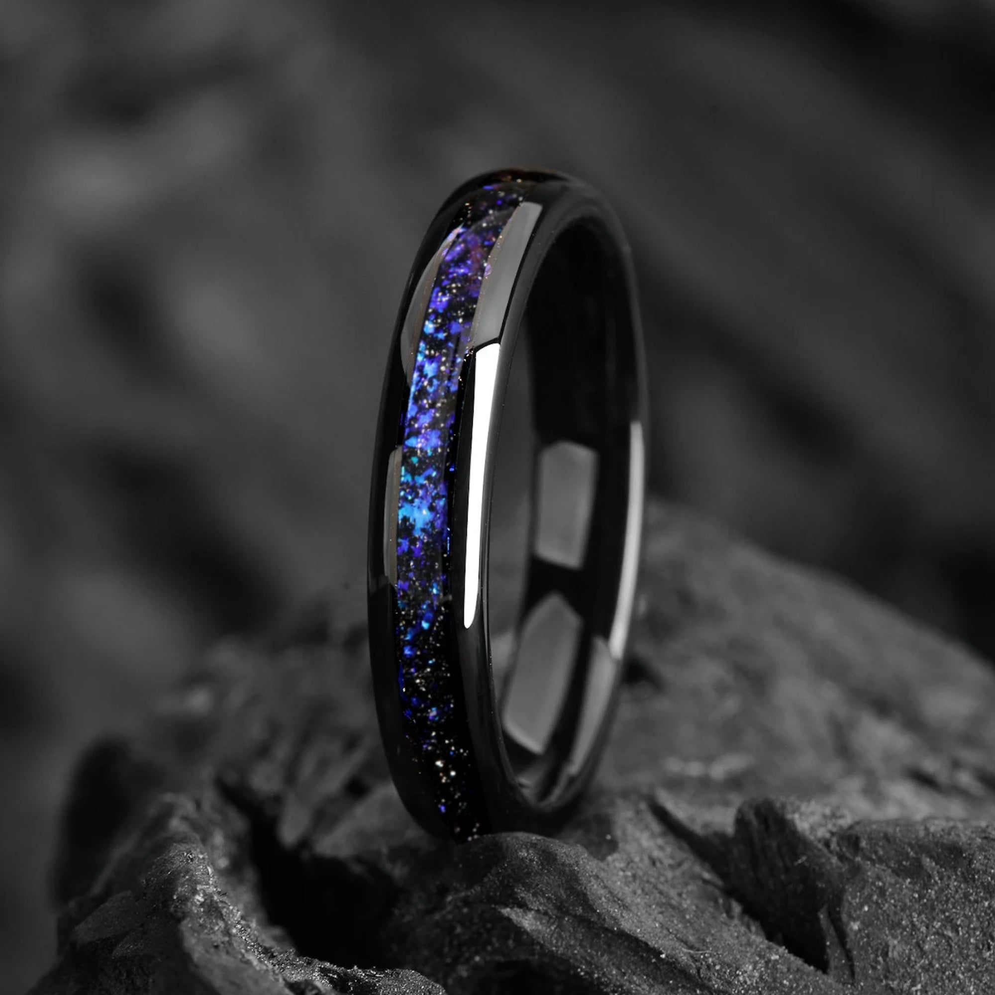 4 BLUE NEBULA) Orion Nebula Womens Ring 4mm - Unique Tungsten Women Wedding Band - Birthday/ Anniversary gift - Engagement/ Promise Ring for Her - INSIGNIA