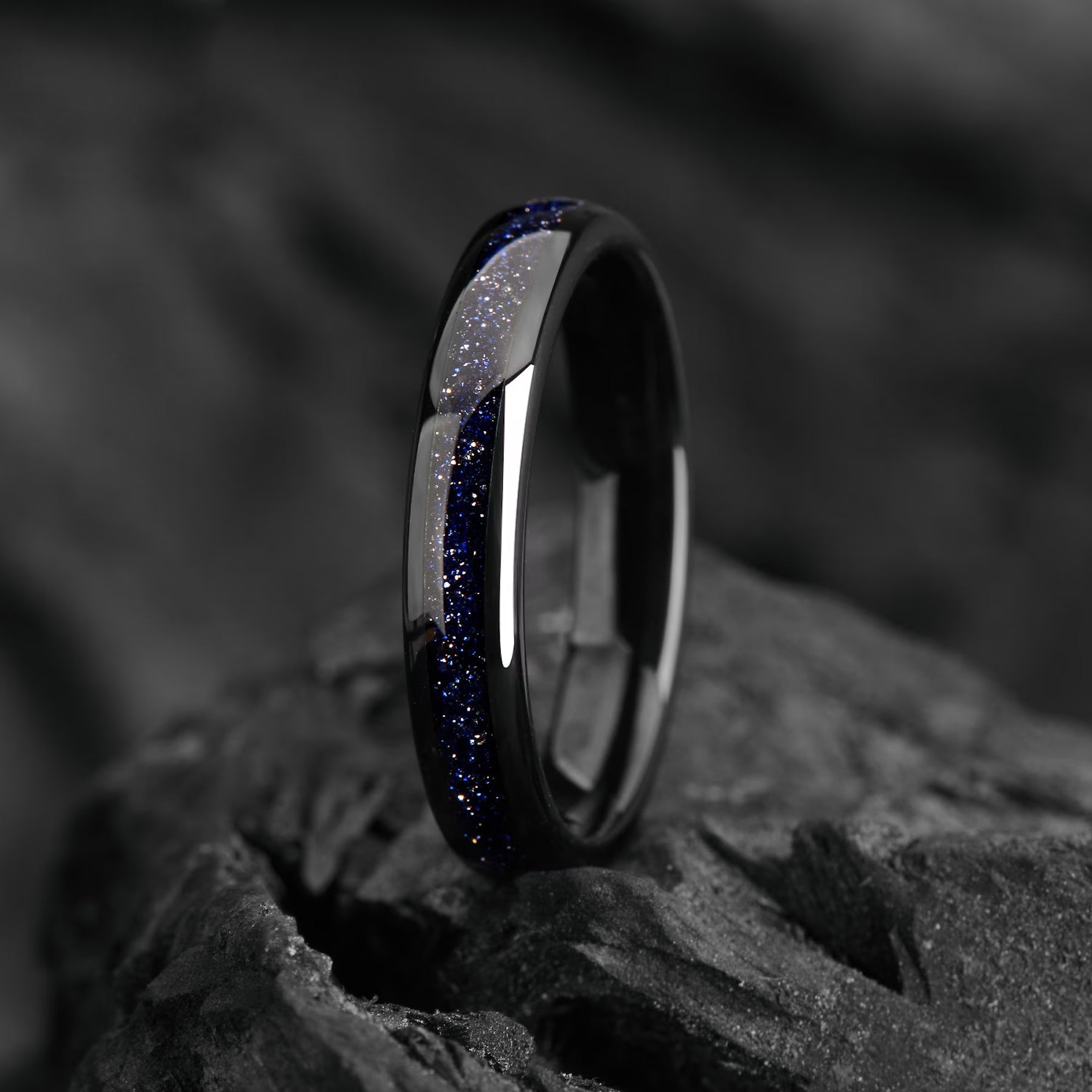 Galaxy Space Nebula His and Hers Couple Wedding Bands 4 & 8 mm - Tungsten Hammered Sandstone Promise Rings for Couples - Matching Ring Set - INSIGNIA