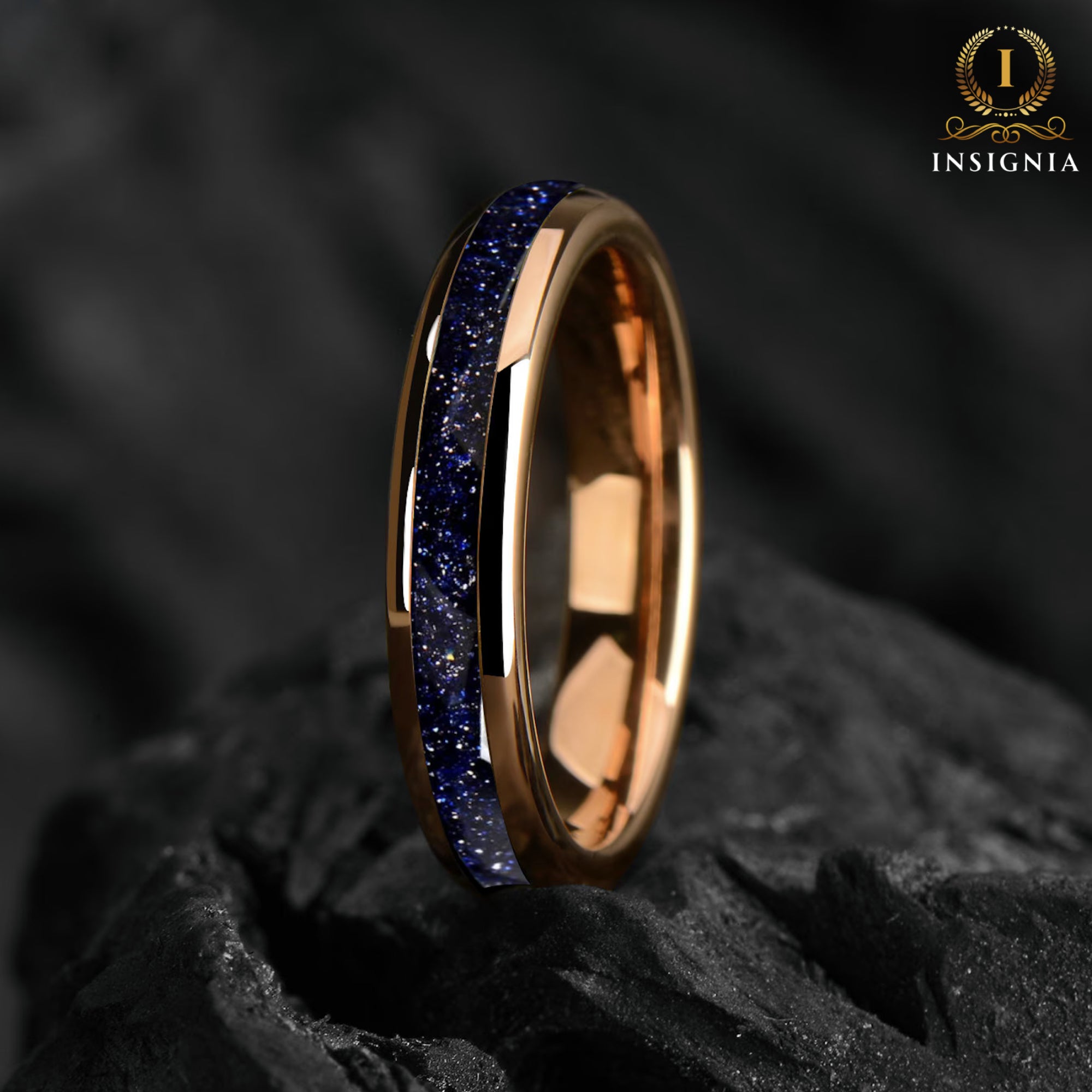 Galaxy Space Nebula Tungsten Wedding Band 4/6/ 8 mm - Blue Sandstone Dome Engagement / Promise Ring for Him / Her - Women & Mens Band Unique - INSIGNIA