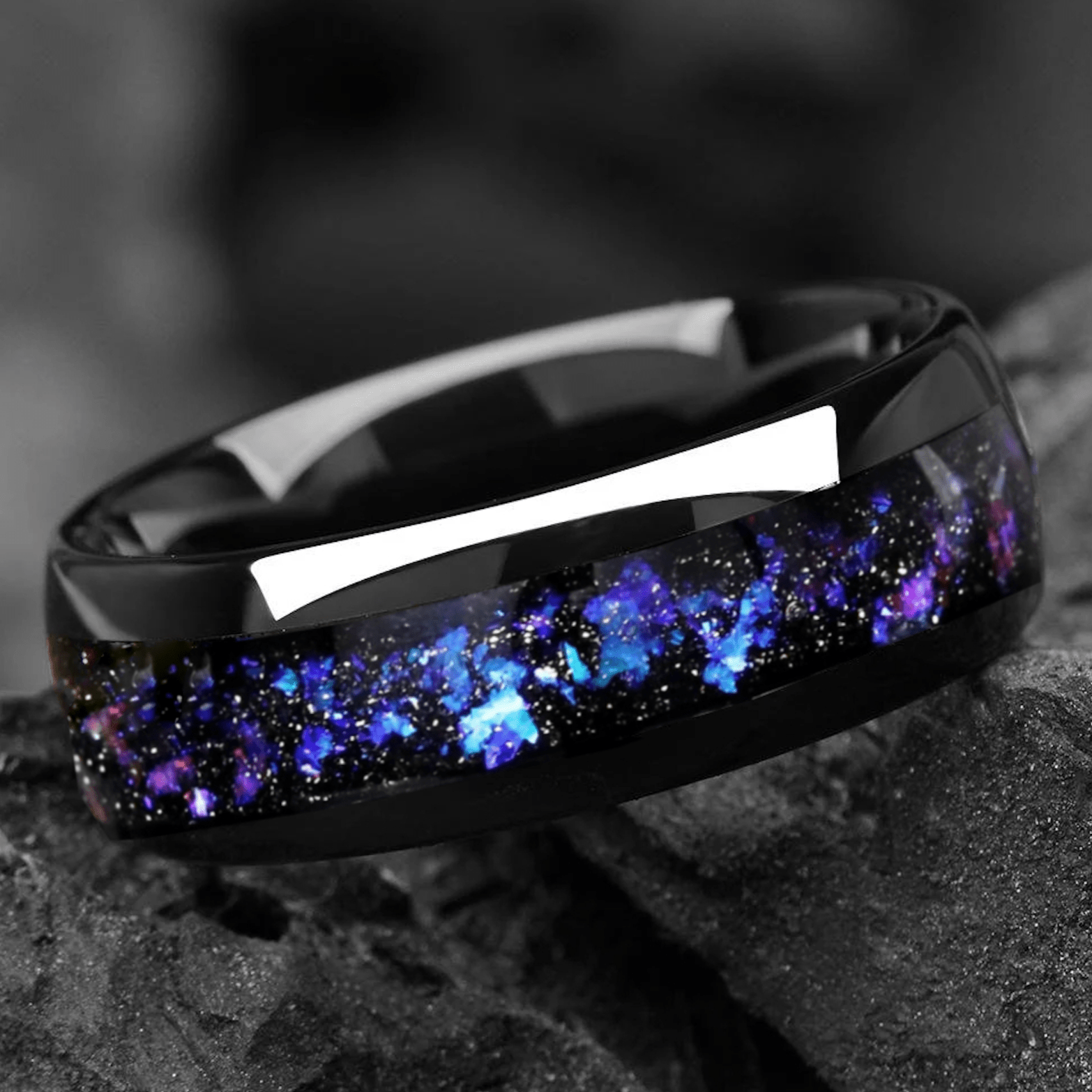 The Astronomer - Nebula Ring, Mens Wedding Ring, Black Tungsten Outer Space Ring, Black Ring, Dome, Polish, Mens Wedding Band, Mens Ring 8/6/4mm - INSIGNIA