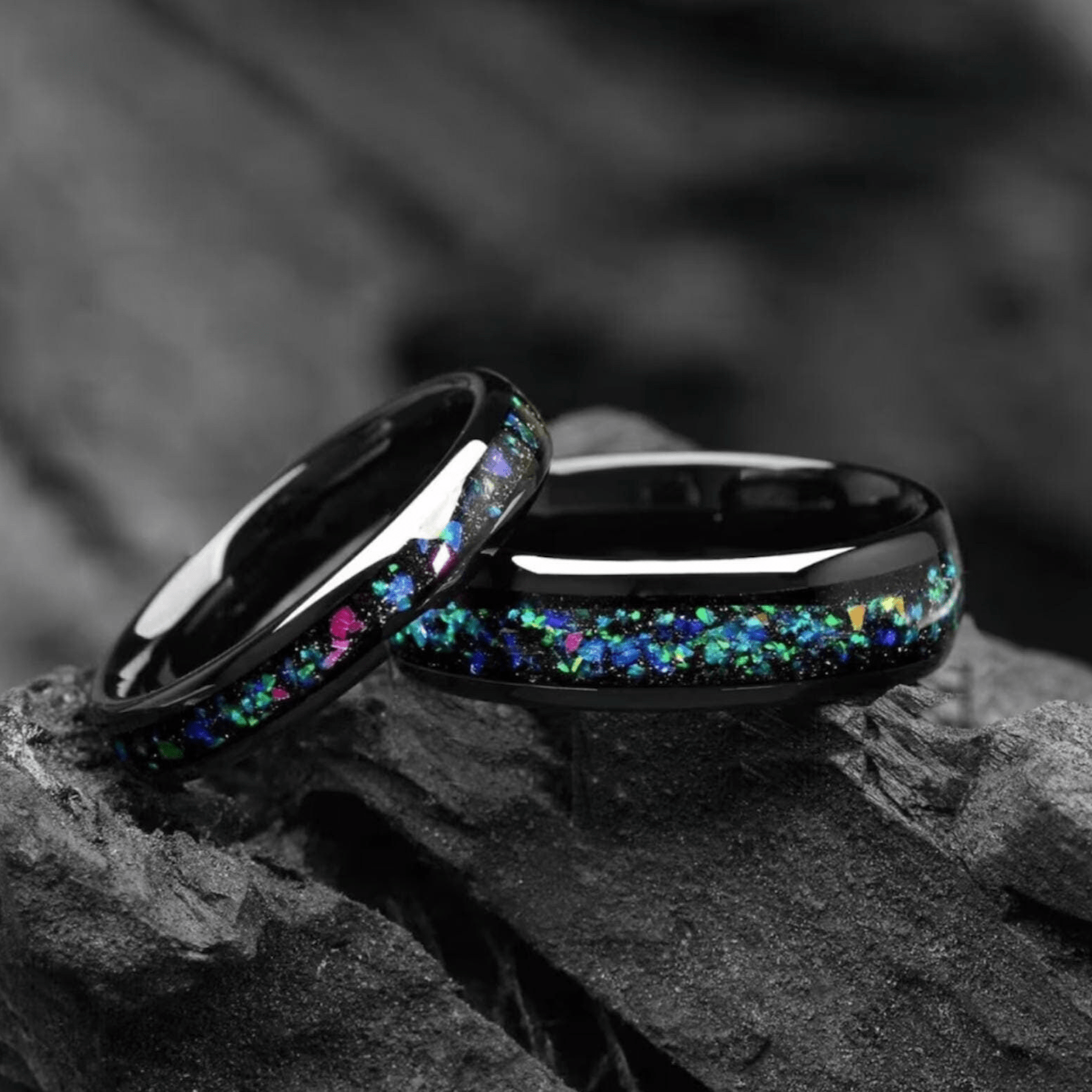 His and Hers Wedding Galaxy, Opal & Alexandrite Bands 4/6 mm - Tungsten Carbide Promise/ Engagement Rings for Couples - Matching Ring Set - INSIGNIA