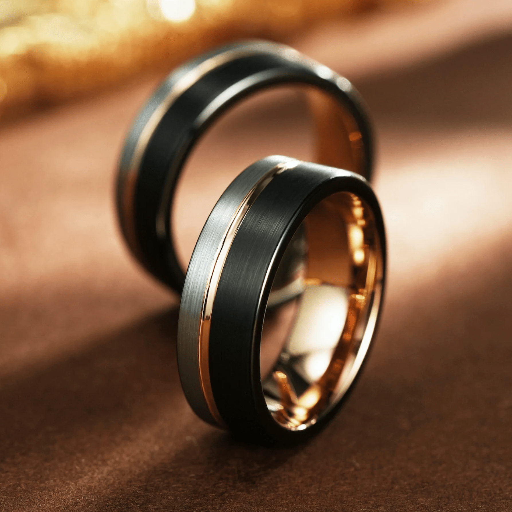 Black & Silver Two Tone Brushed Rose Gold Tungsten Ring for Men 8mm - Men's Unique Wedding Band - Engagement/ Promise Ring for Him - Custom Engraved - INSIGNIA