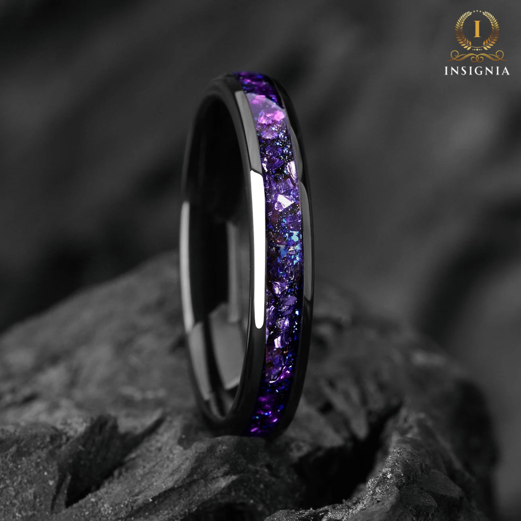 Galaxy Alexandrite Ring for Women 4 mm - Tungsten & Blue Sandstone Women Wedding Band Unique - Engagement / Promise Ring for Her - INSIGNIA