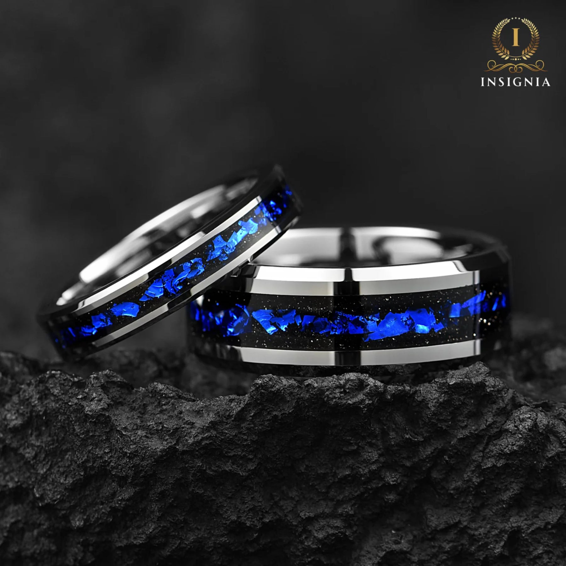 Galaxy Cygnus Nebula His and Hers Couples Wedding Bands 4/8 mm - Promise / Engagement Rings for Couples - Tungsten Two Tone Couple Rings Set - INSIGNIA