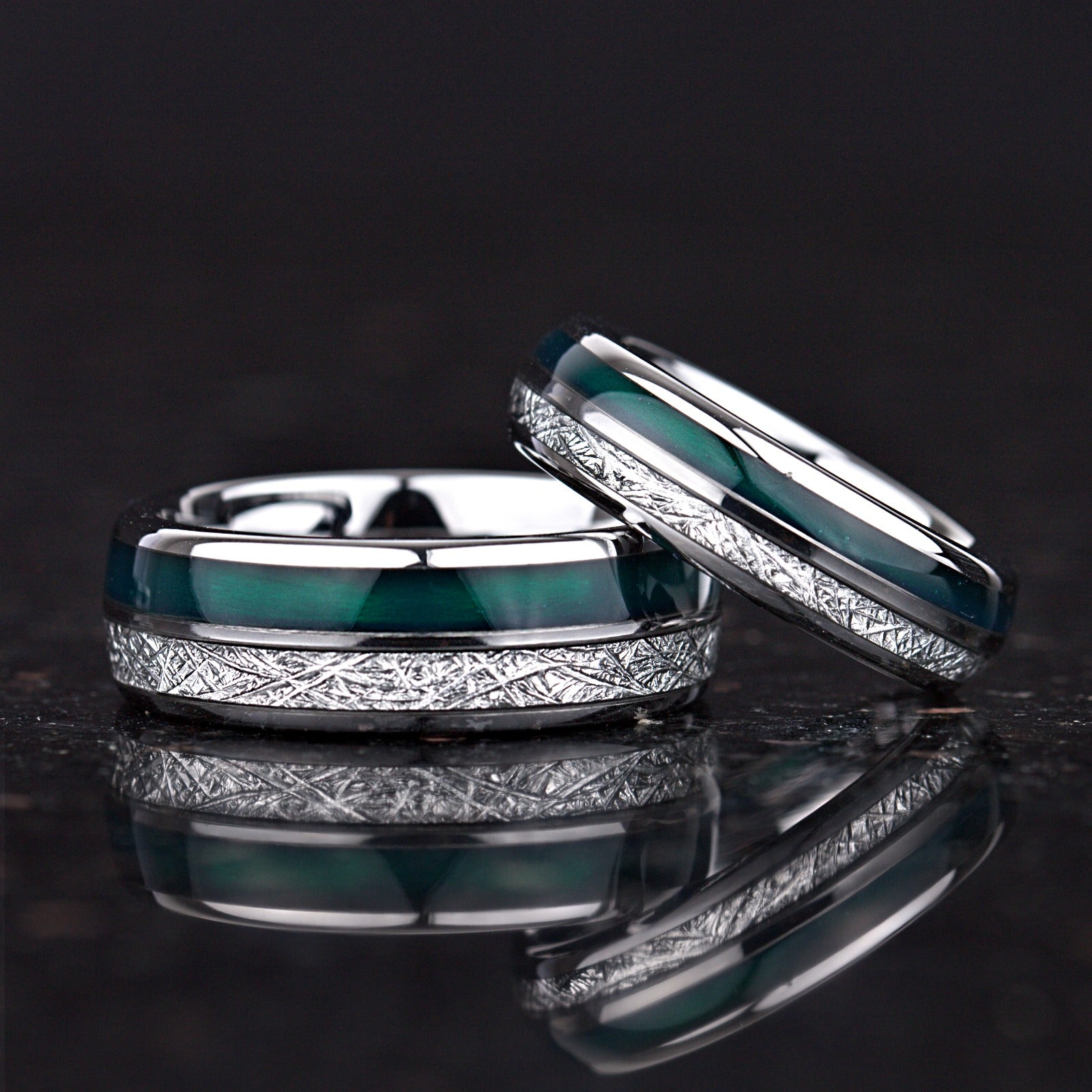 WEDDING RING GREEN AGATE METEORITE & TUNGSTEN UNISEX (6MM)