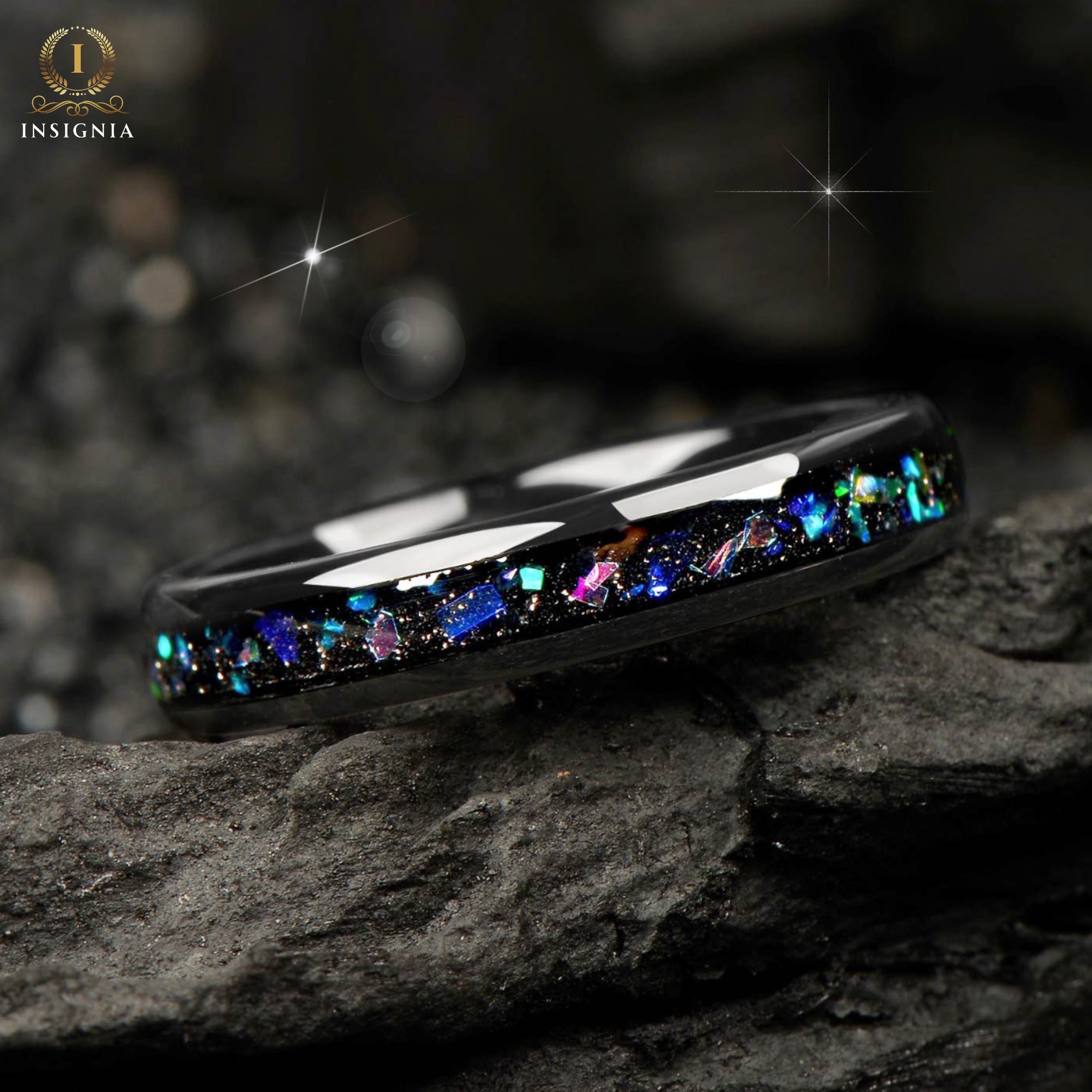 Galaxie &amp; Opal Wolfram Ehering für Damen &amp; Herren 4/6/8 mm - zierlicher dünner Alexandrit Ehering - Weltraumring für Freundin