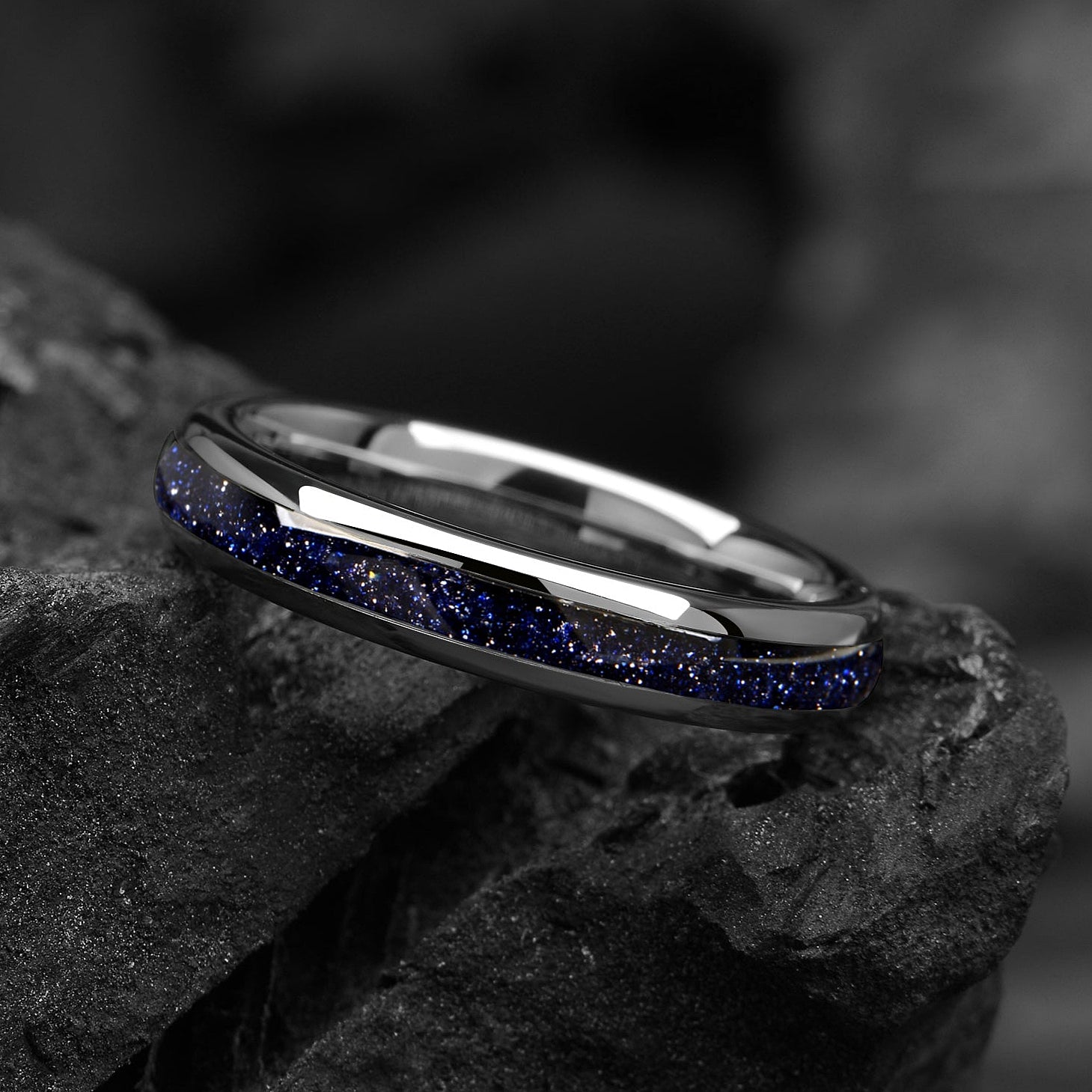 Band Womens Rings Silver Tungsten Angle View