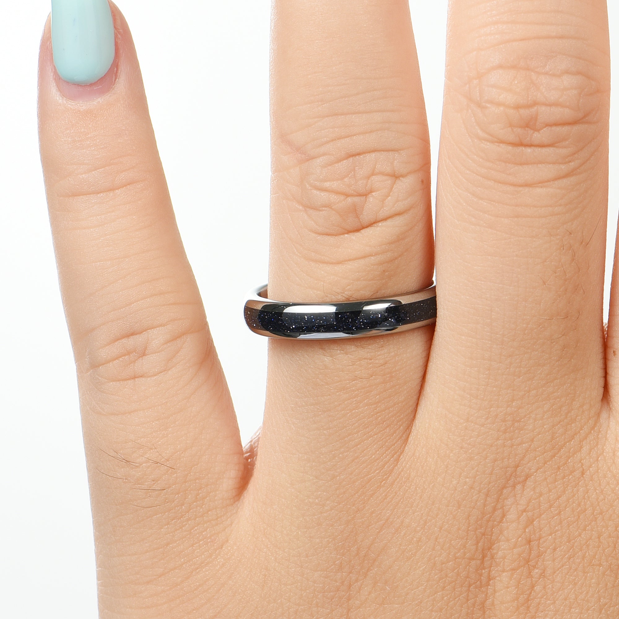 Band Womens Rings Silver Tungsten On A Female Hand