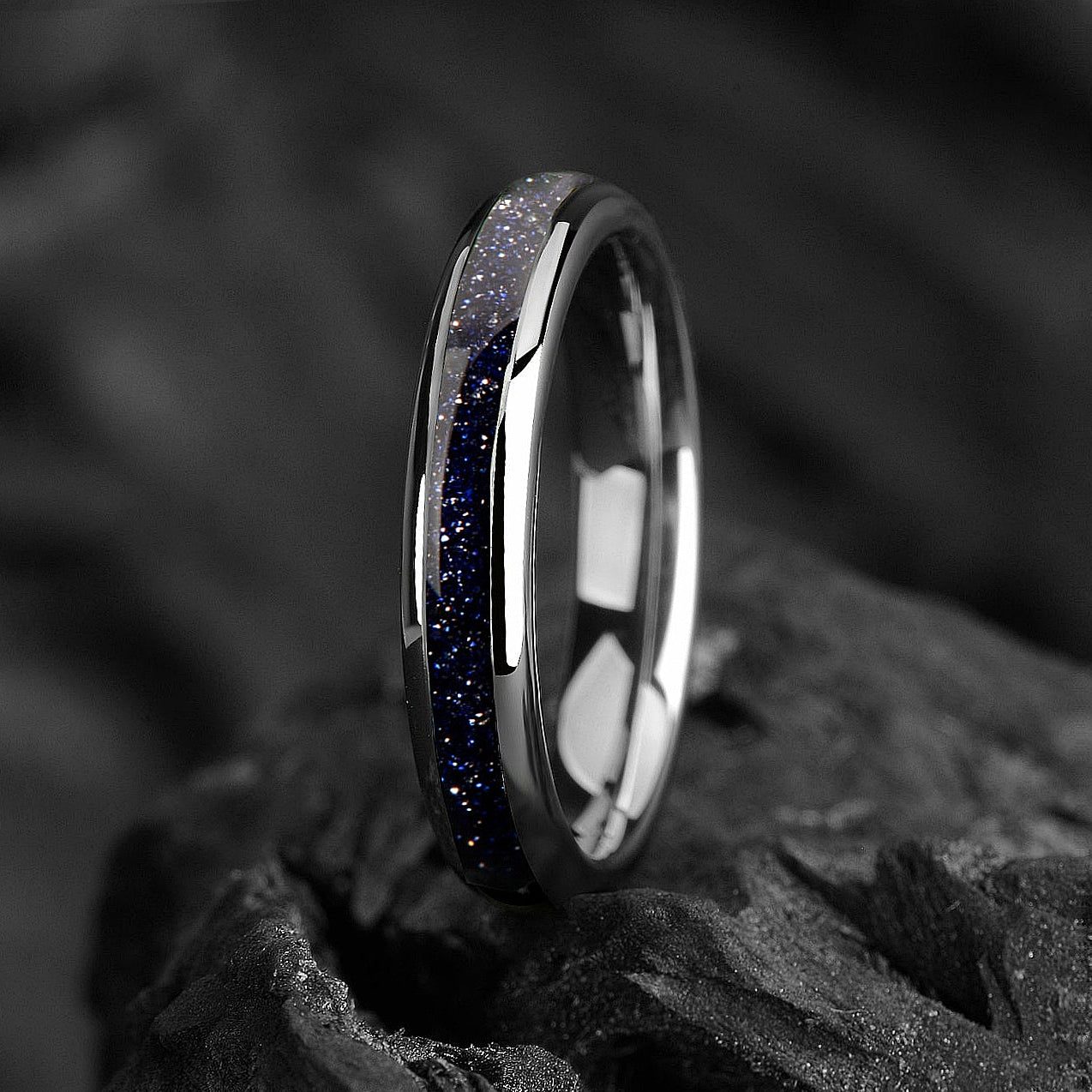Band Womens Rings Silver Tungsten Side View