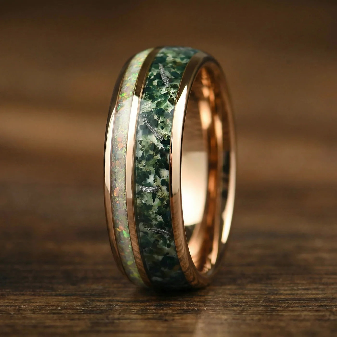 Best wedding rings unique set with meteorite and natural stone inlays