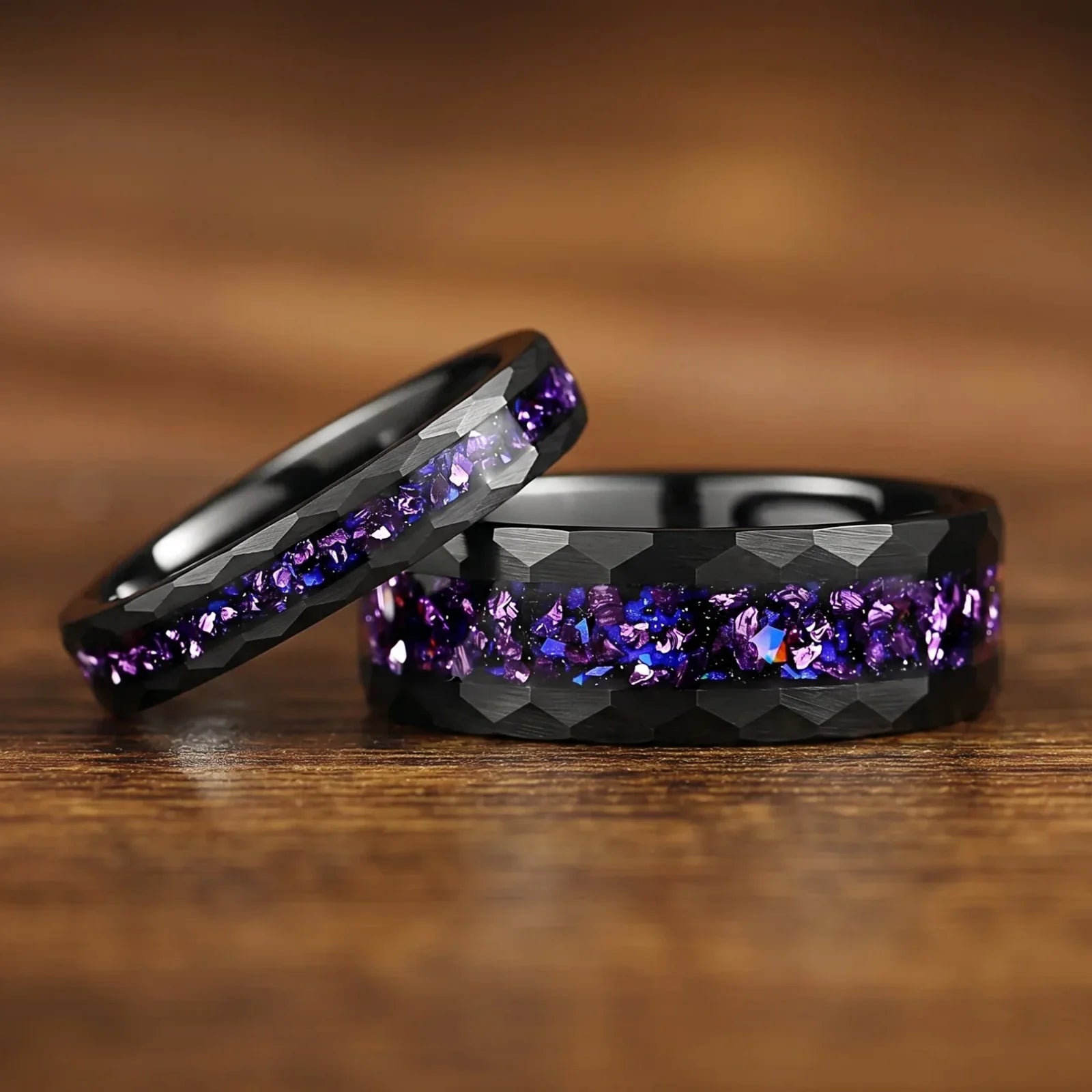 Black Male Rings in Tungsten with Galaxy Design Couple Set View