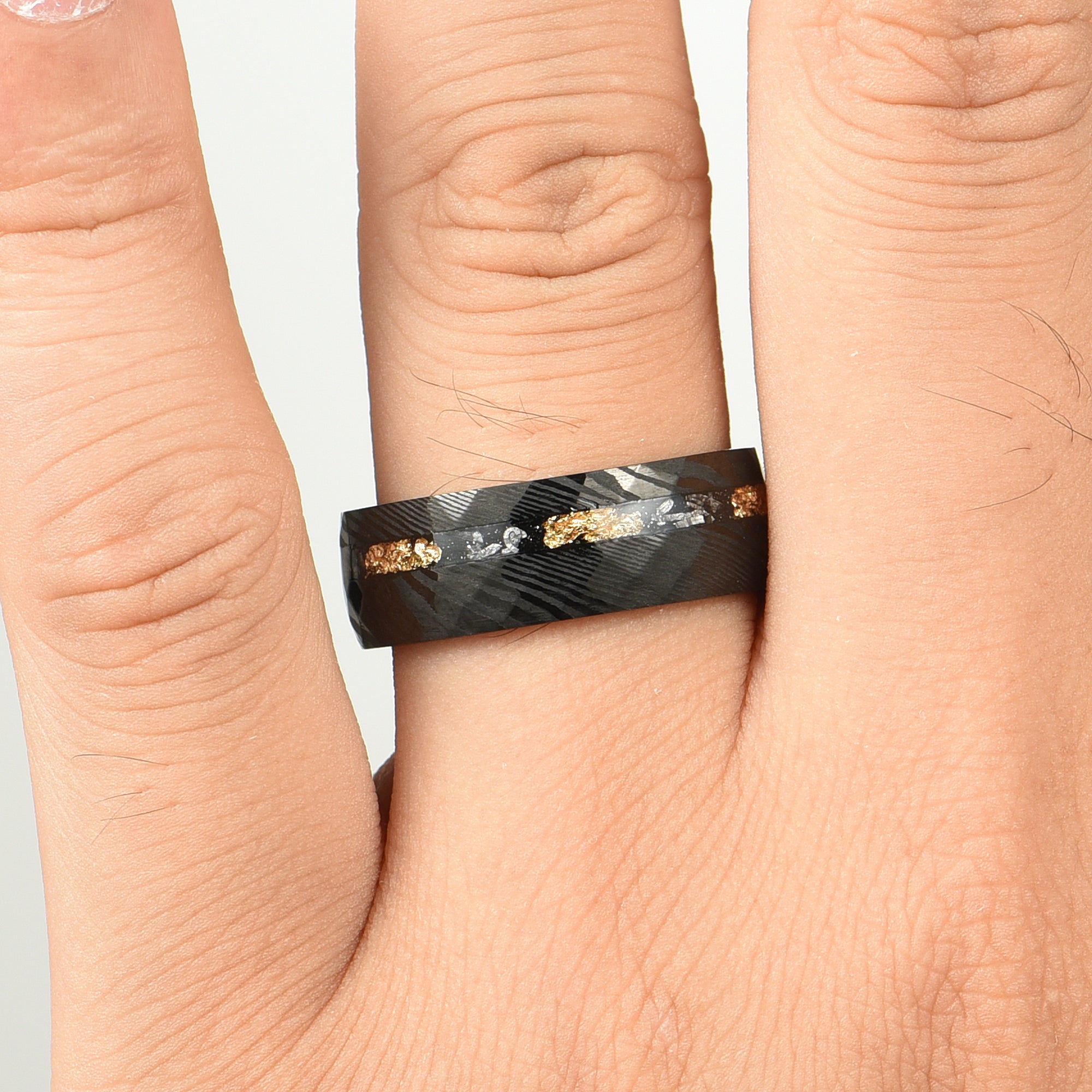 Black Marriage Rings Damascus Hand View