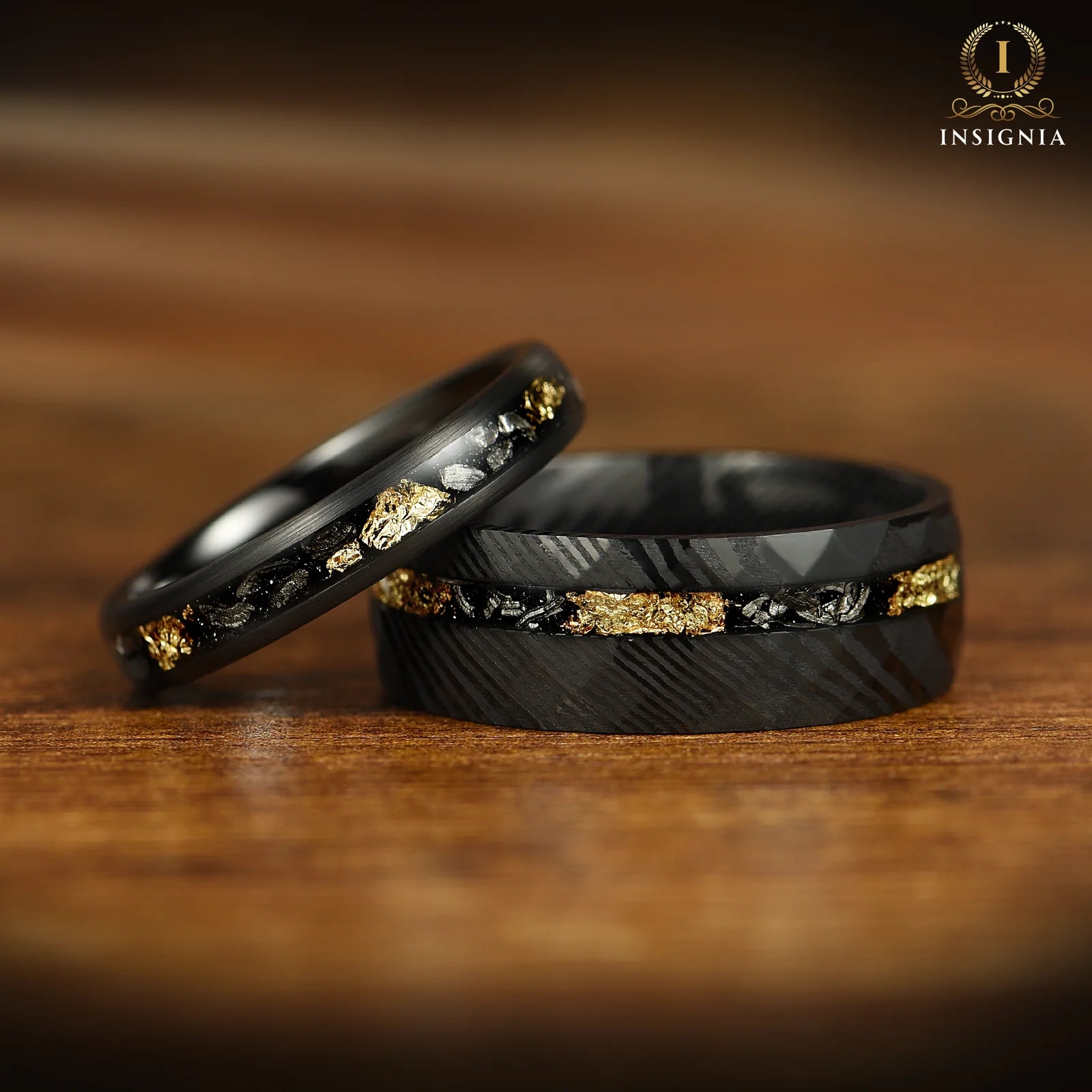 Black Marriage Rings Damascus Pair View