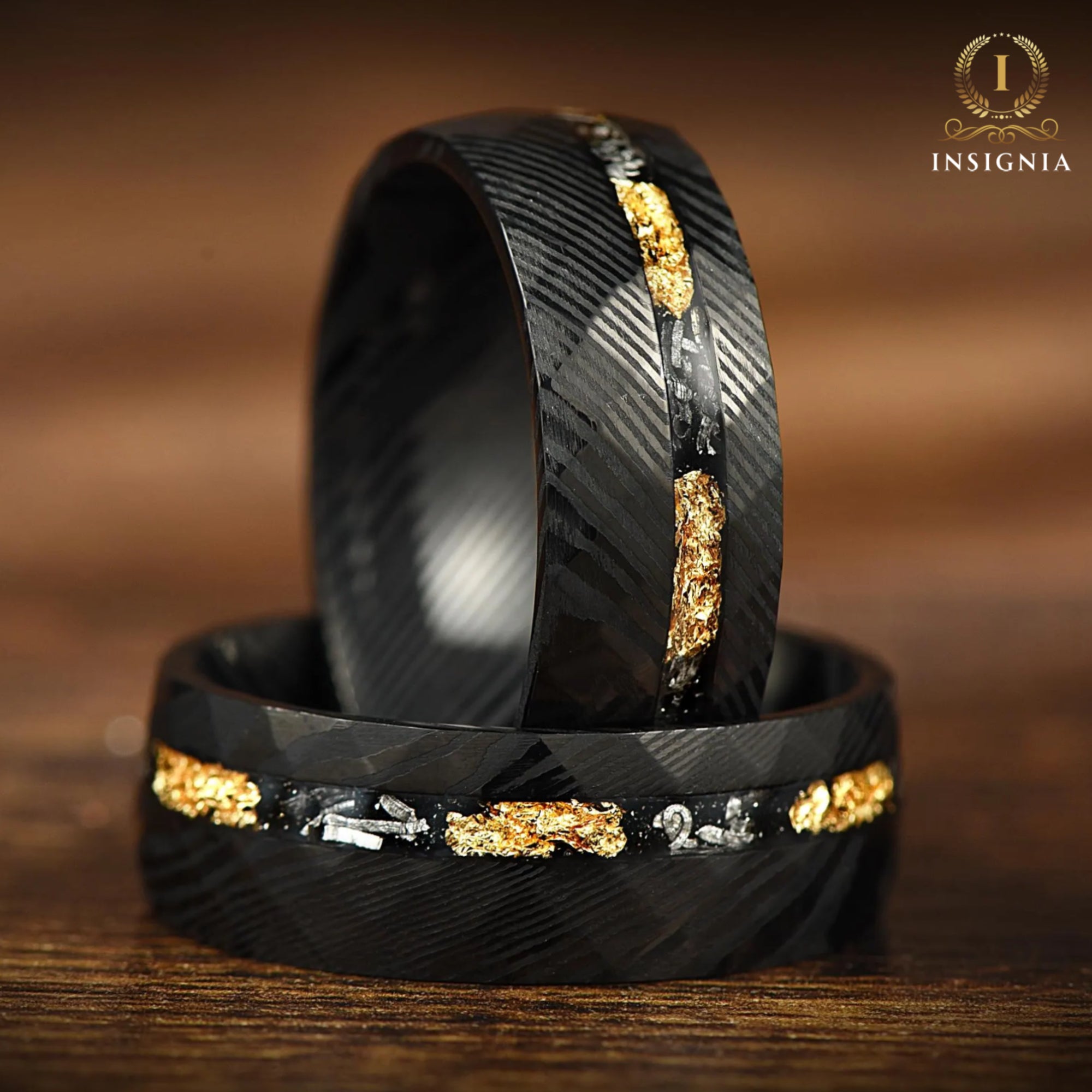 Black Marriage Rings Damascus Profile View