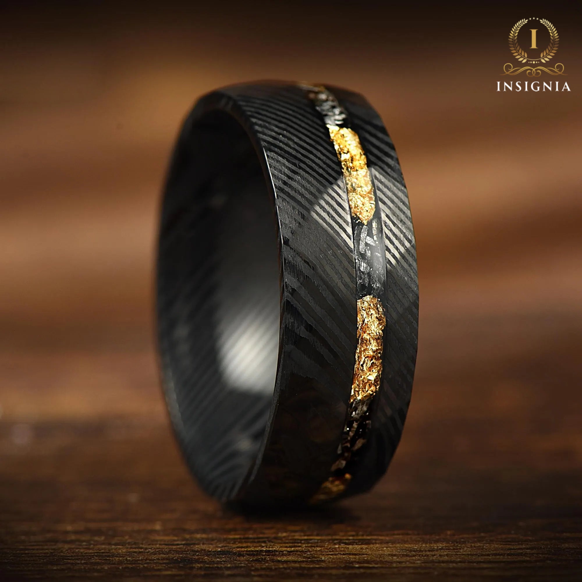 Black Marriage Rings Damascus Side View 
