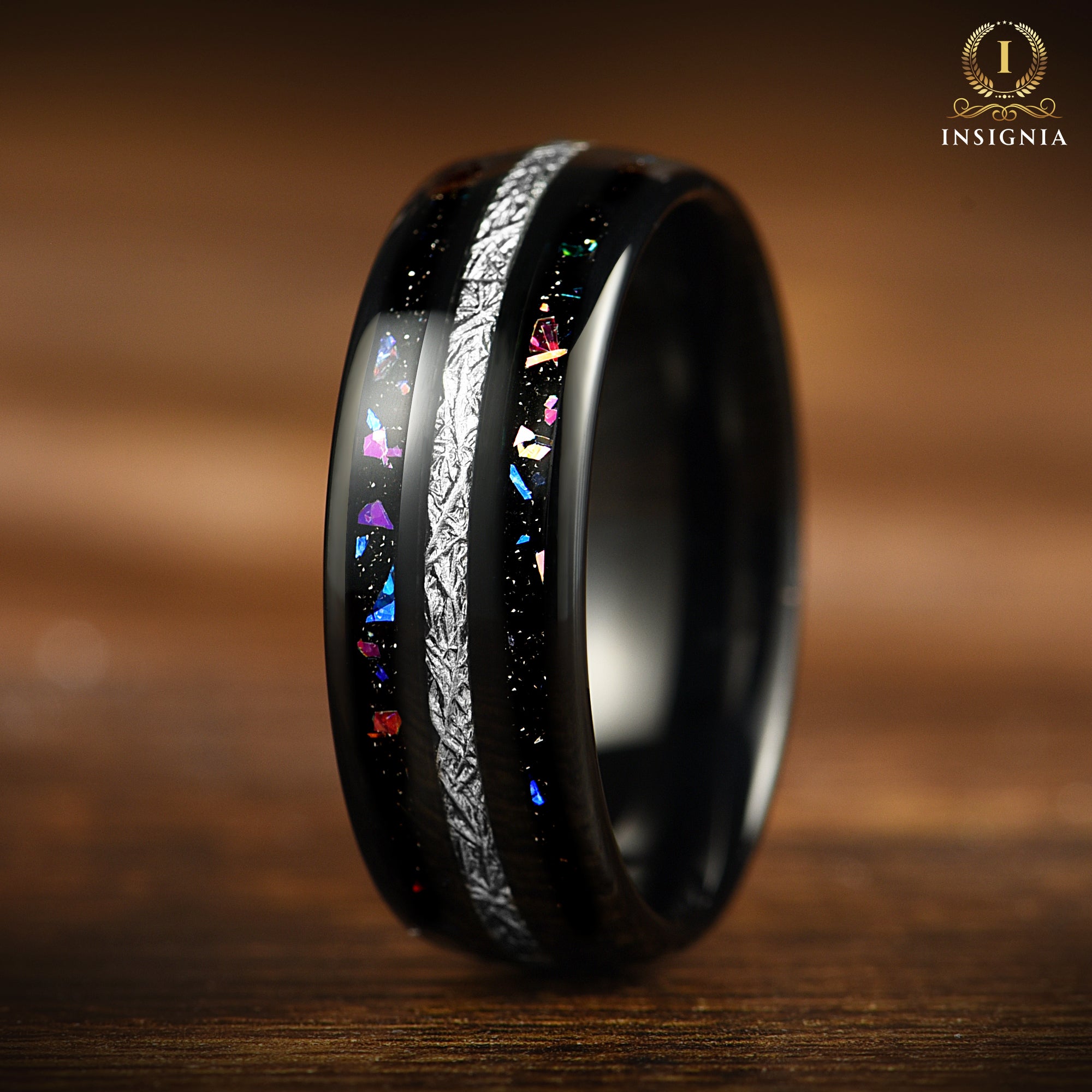 Black Opal Ring Mens Tungsten Angle View 