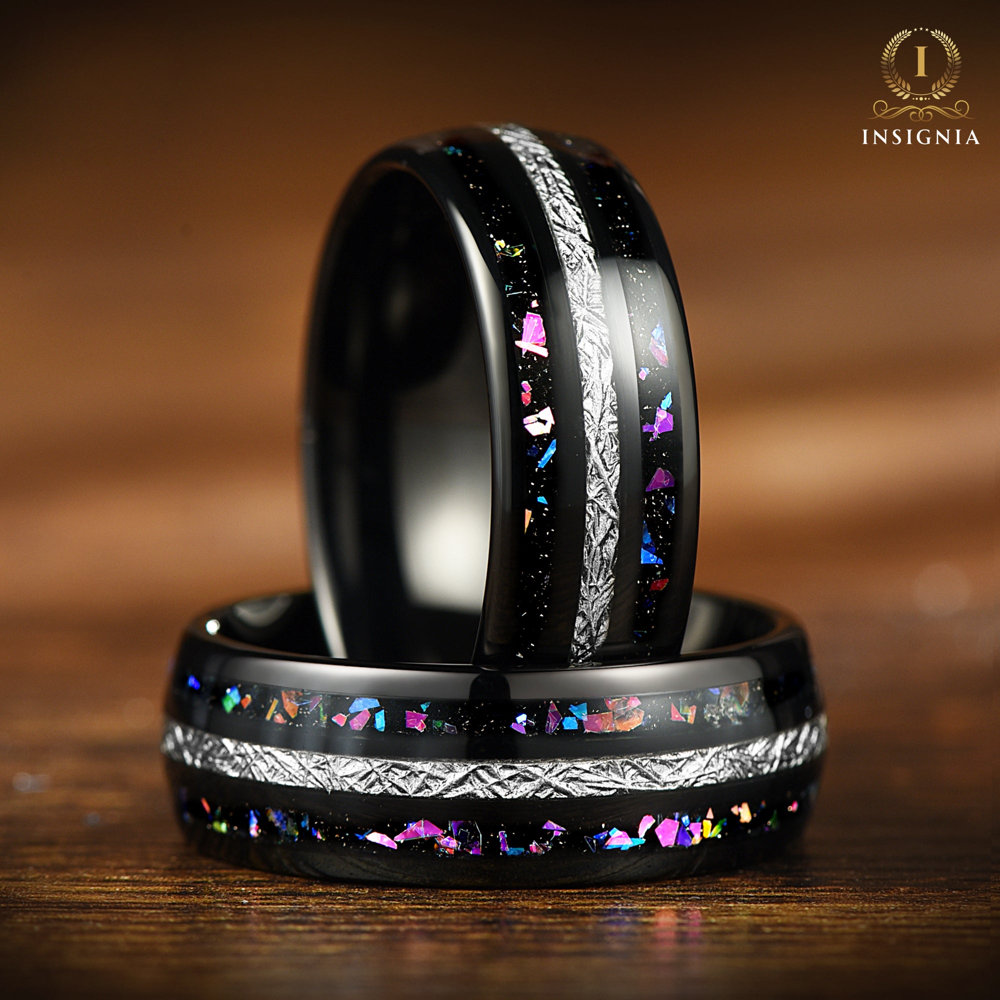 Black Opal Ring Mens Tungsten Profile View