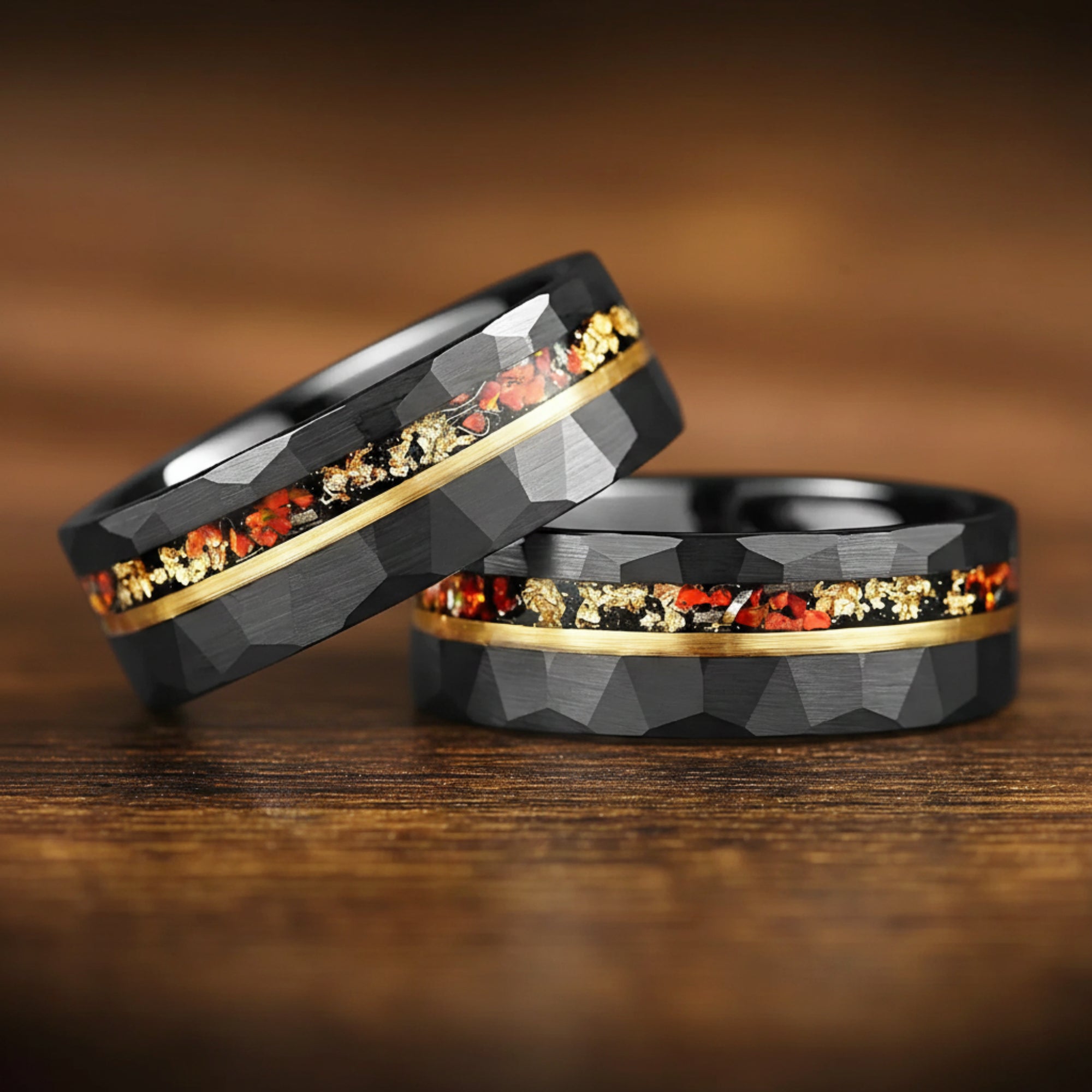 Black Ring Wedding Band Meteorite Close Up