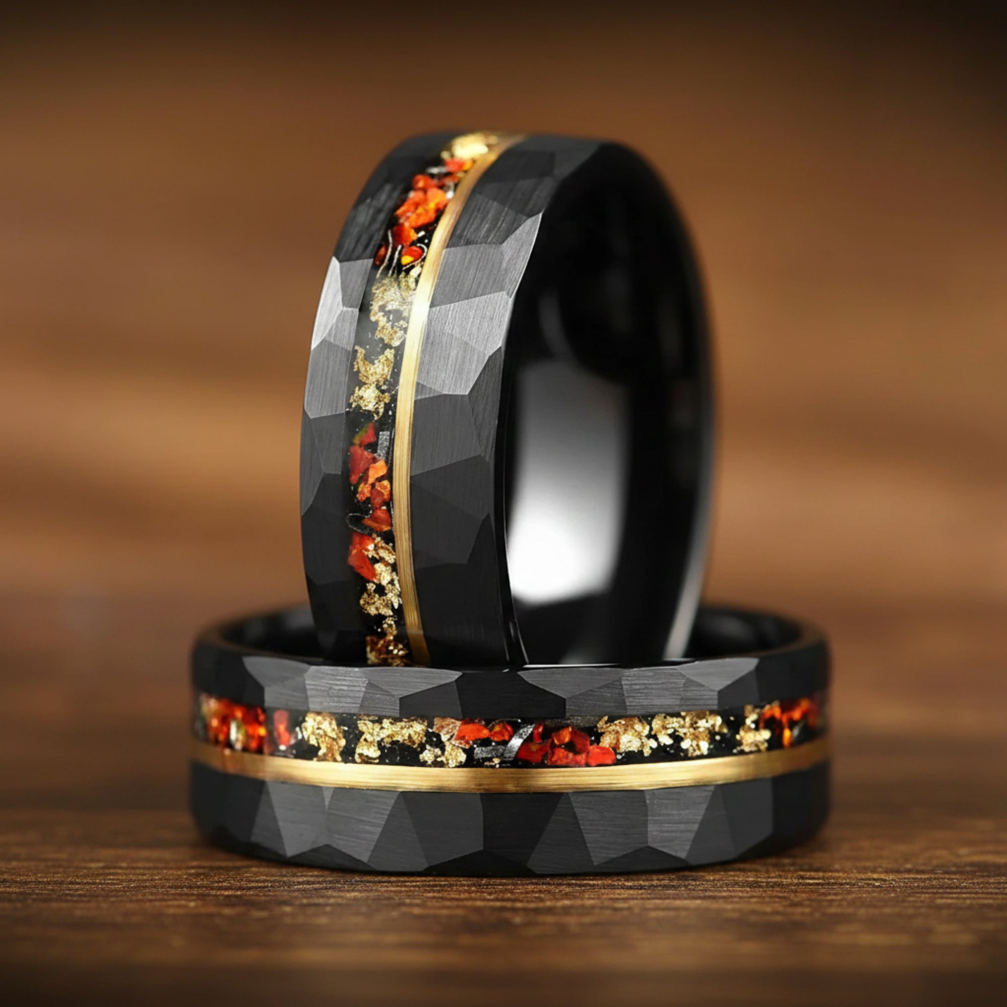 Black Ring Wedding Band Meteorite Front View