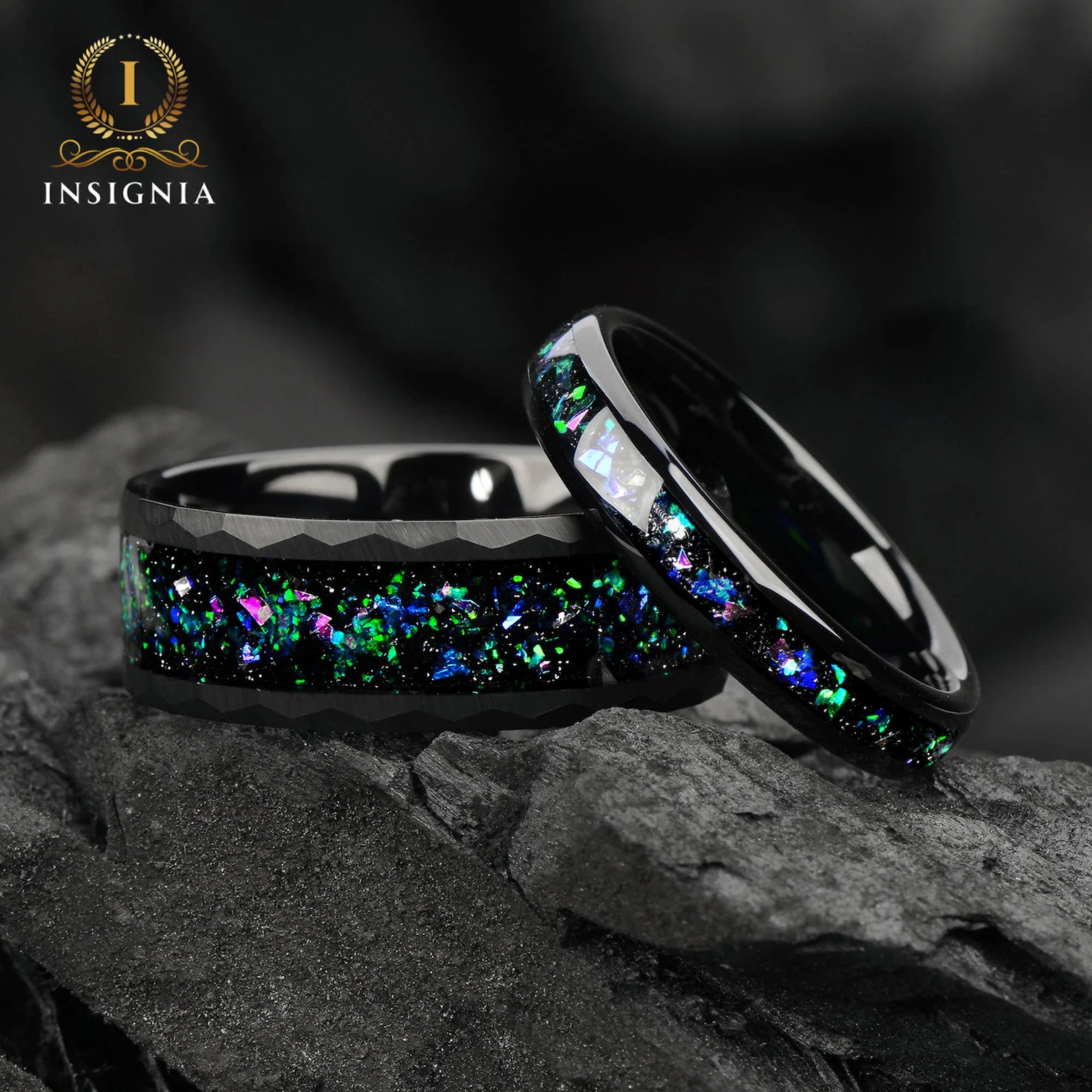 Black Rings Men Opal Couple View